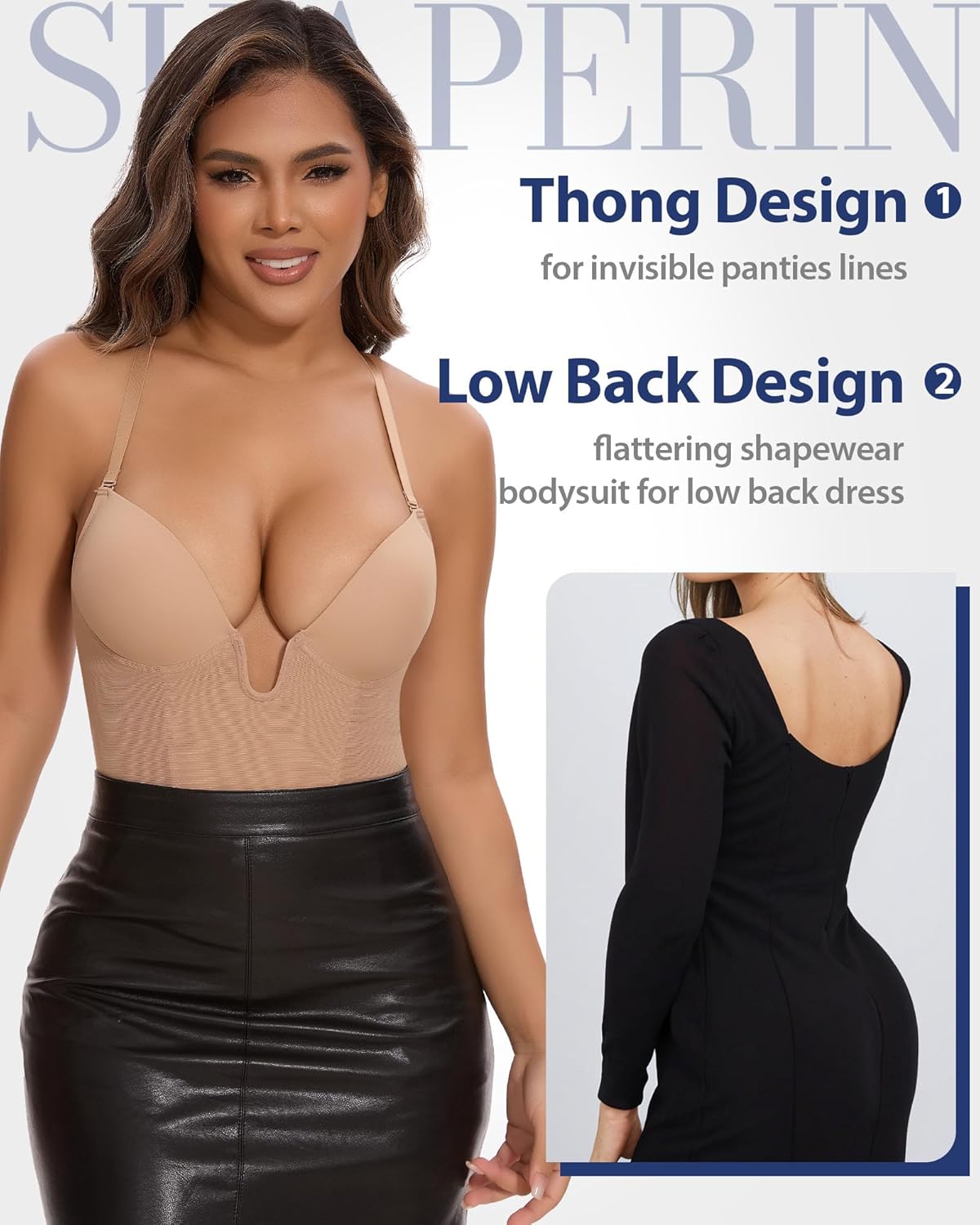 SHAPERIN Backless Shapewear Strapless Bodysuit Bra Fajas U Plunge Tummy Control Low Back Full Body Shaper Corset for Women - Image 6