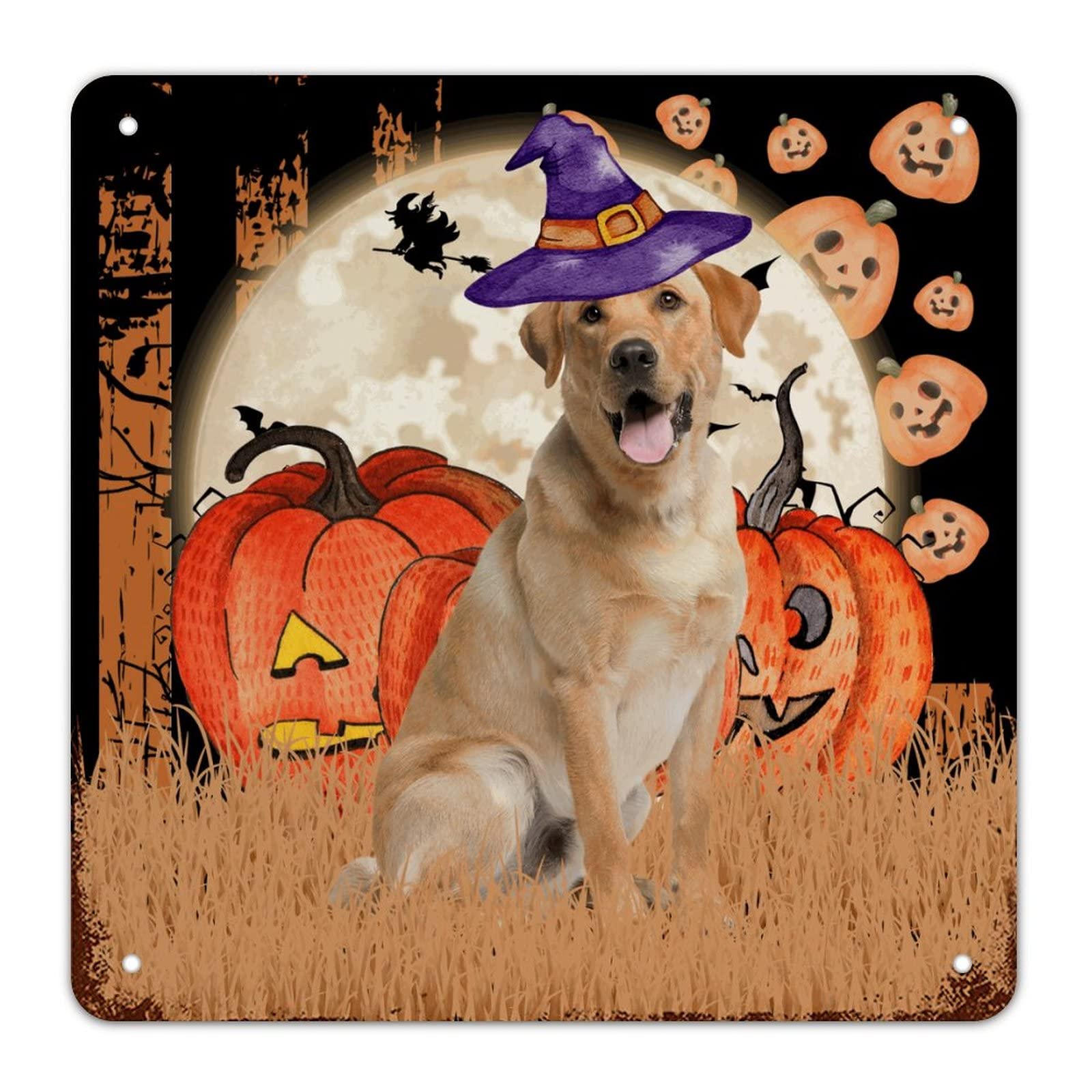 Panneau métal Halloween sorcière en finition rétro premium