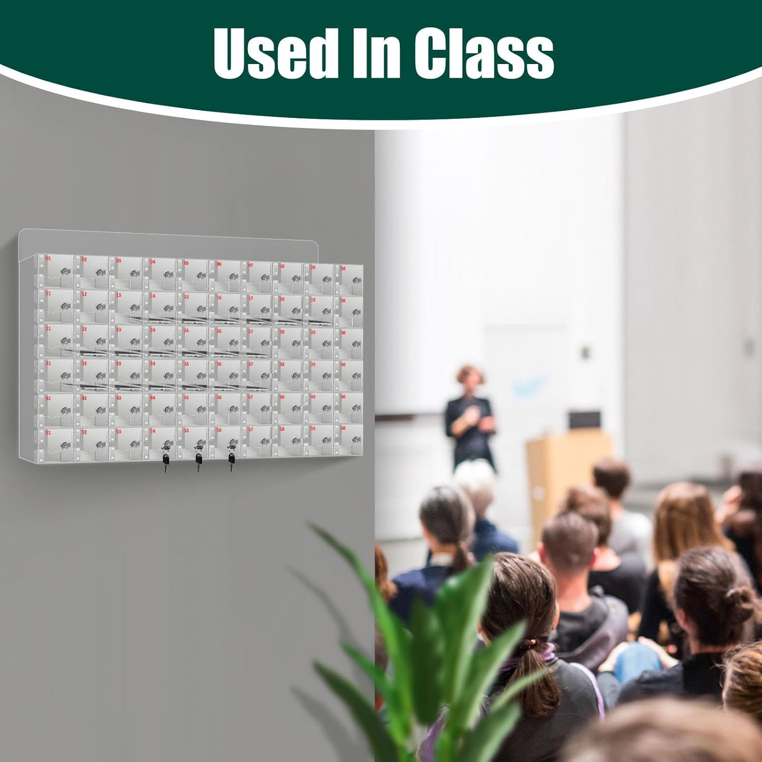 60-Door Acrylic Lockable Storage Cabinet, 41×24.8×7.2in, Perfect for Gym, Office, Classroom Use, Clear Acrylic Build with Numbered Compartments and Individual Locks
