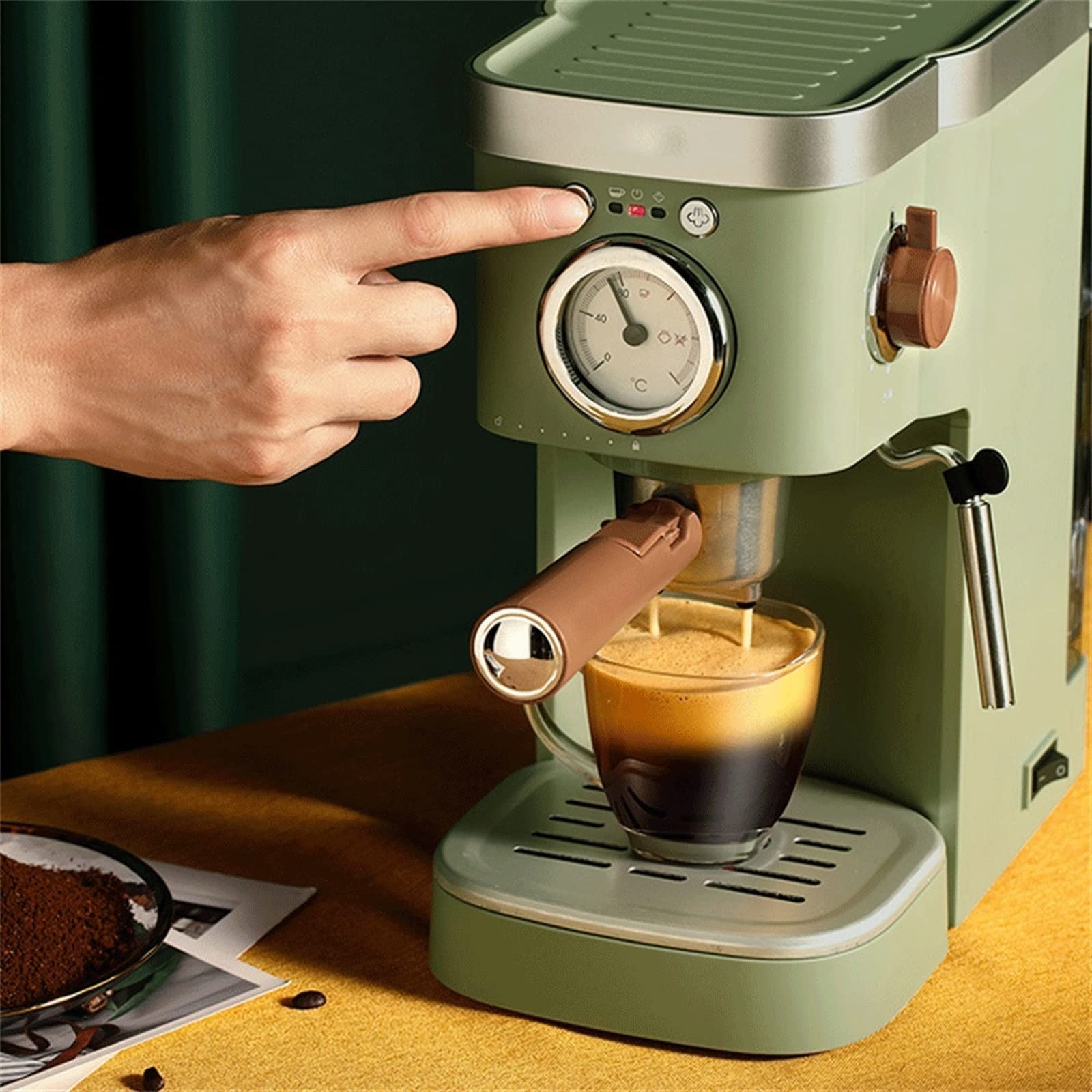 Ekspresy do kawy ekspres do kawy spieniacz do mleka retro zielony elektryczny ekspres proszek kapsułka espresso do robienia napojów