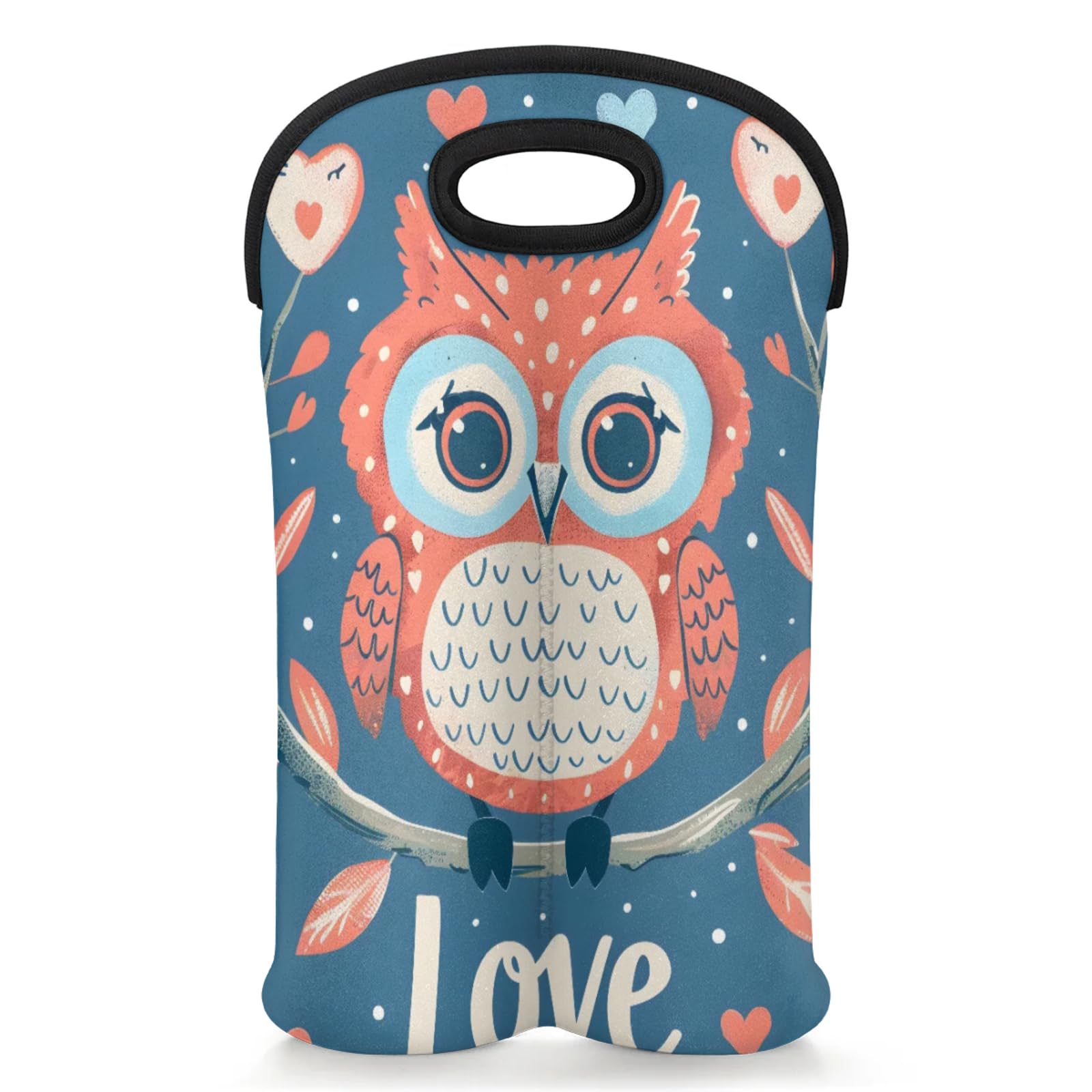 GzLeyigou 2 Bottles Owl Love Wine Bag Sleeve Totes Neoprene Protective Wine Carrier Bag for Wine,Water, Champagne, Beer, Baby Bottles,Gift 14.5 x 10 Inches
