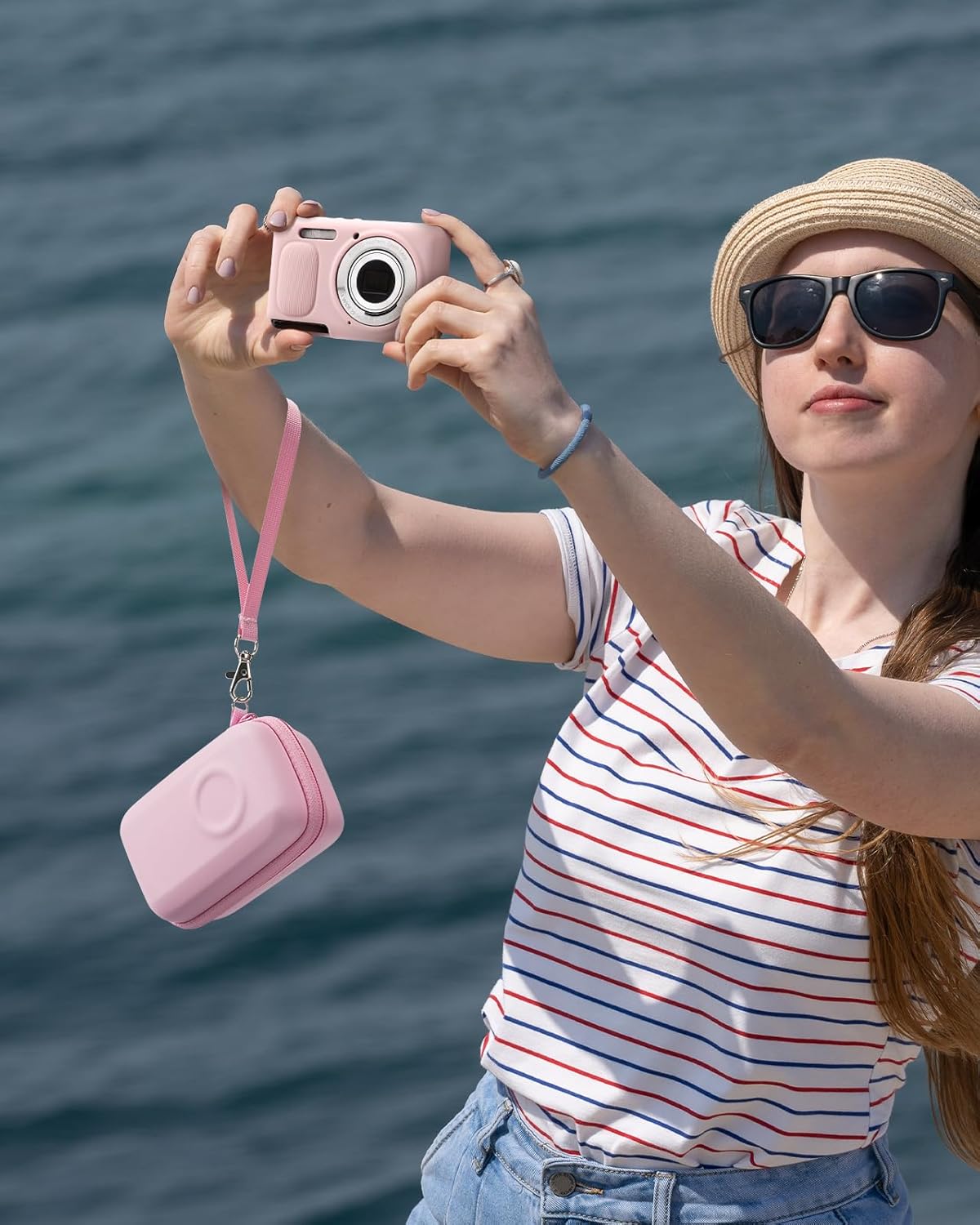 SQERO Digital Camera Case for KODAK PIXPRO FZ55 - with Soft Silicone FZ55 Compact Travel Bag with 3 SD Card Slots,Small Lightweight Pouch, Cute Gifts for Adults Kids (Pink Set Z55)