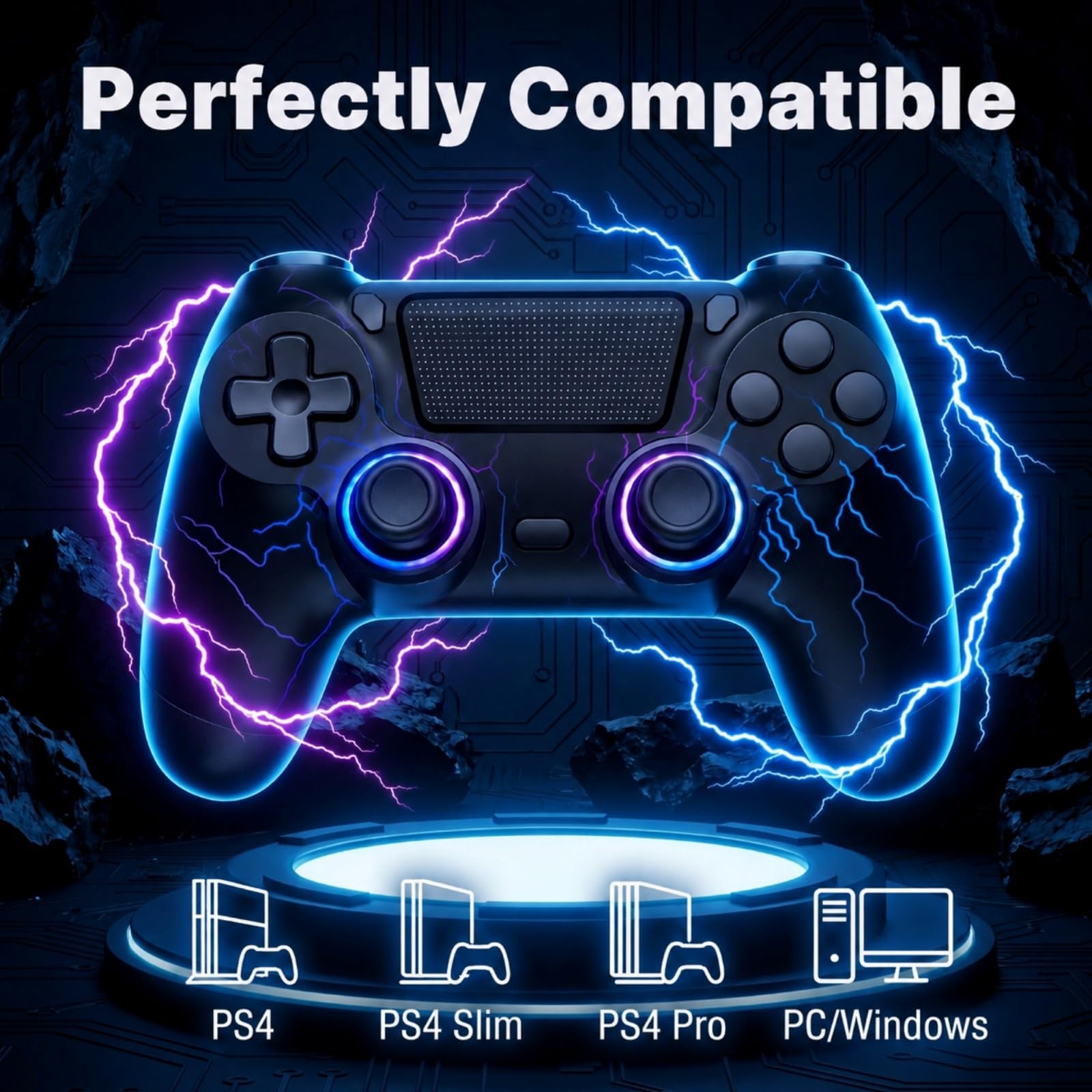 BJXOZ Wireless Controller für PS4 Controller, mit Dual Vibration, USB-C-Anschluss, 6-Achsen-Sensor, Touchpad und 3,5-mm-Audiobuchse, Lautsprecher, RGB-Licht, Gamepad kompatibel mit PS4/Slim/Pro/PC