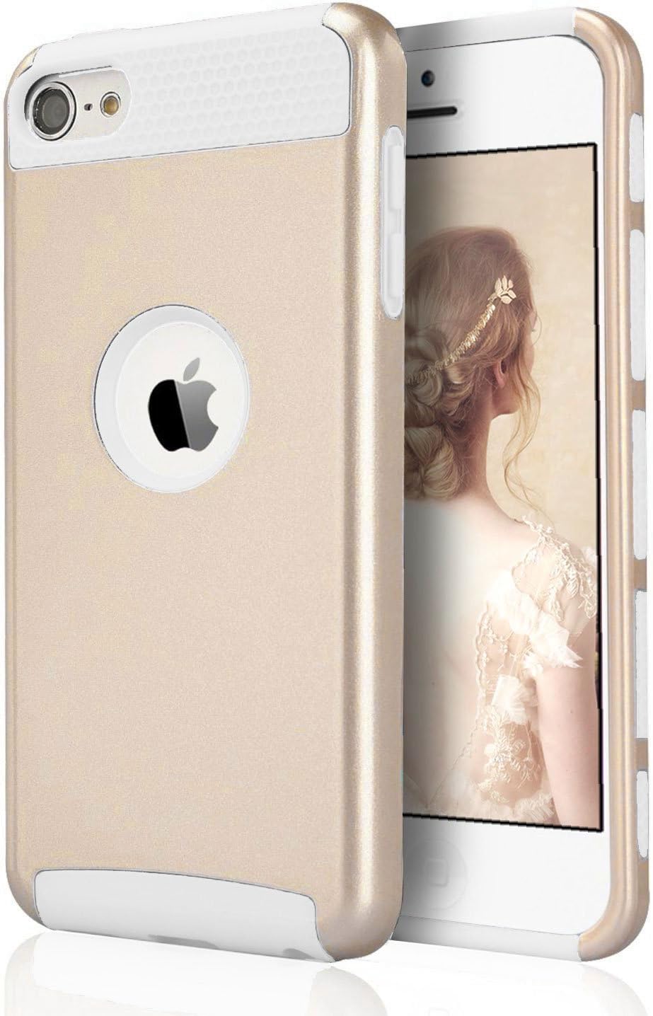J.west iPod Touch 6 Case,iPod Touch 5 Case,Slim Fit Protective iPod Touch Case 2-Piece Style Hybrid Hard Case Cover for Apple iPod Touch 5 6th Generation (Golden&White)