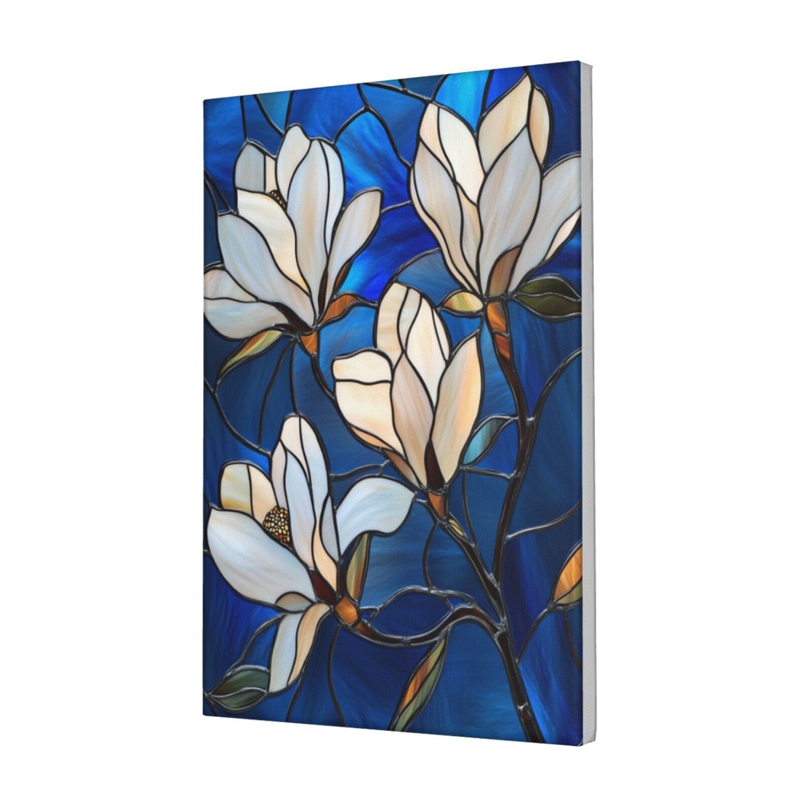 Cuadro de magnolia blanca sobre lienzo azul ideal para decorar un dormitorio elegante 8