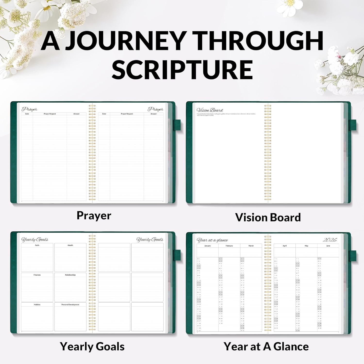 2026 Christian Planner - 12 Month Bible Journal and Prayer Planner 9"x11.2" Spiral Bound, Monthly & Weekly Christian Organizer Gifts for Women Men (Pacific Green) - Image 4