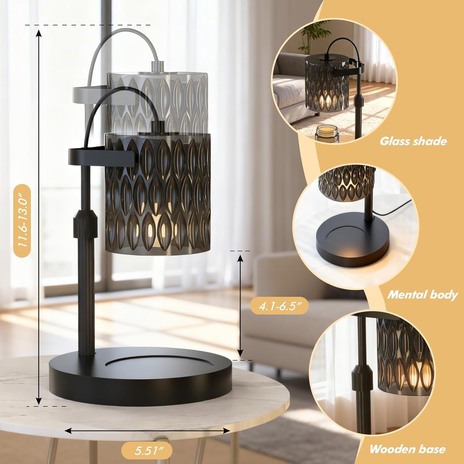 Candle Warmer Lamp with Adjustable Height & Timer - 4-Level Dimmable Wax Warmer for Jar Candles, Includes 2 Bulbs, Elegant Home Decor Gift