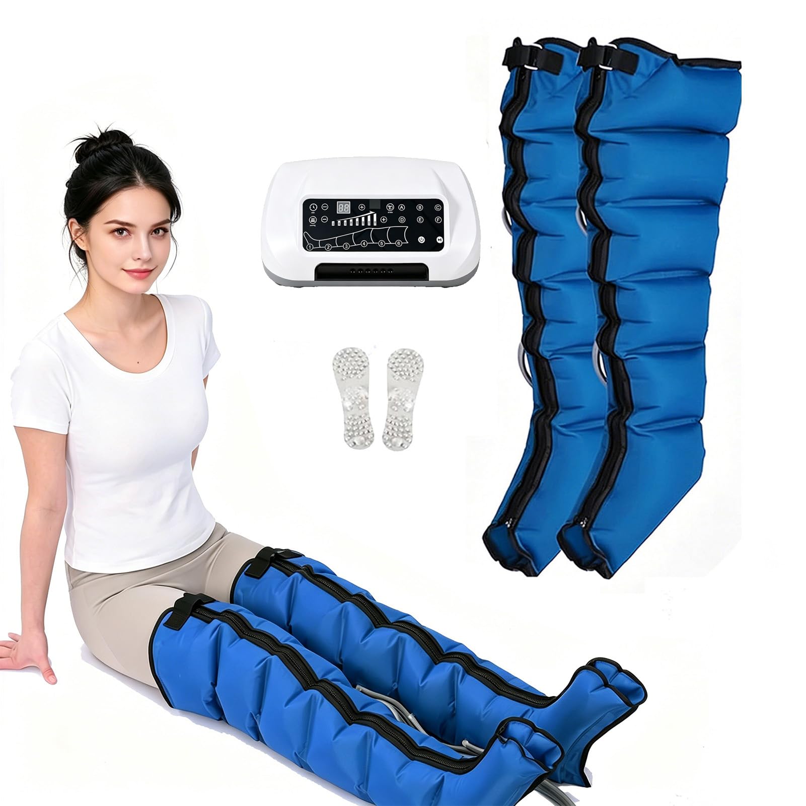 Pressoterapia per Casa 6 Camere, Massaggiatore Pressoterapia Gambe Linfodrenante con 6 modalità, Sensore Pressione Intelligente, Sgonfiaggio Automatico per Relax e Dolori Muscolari