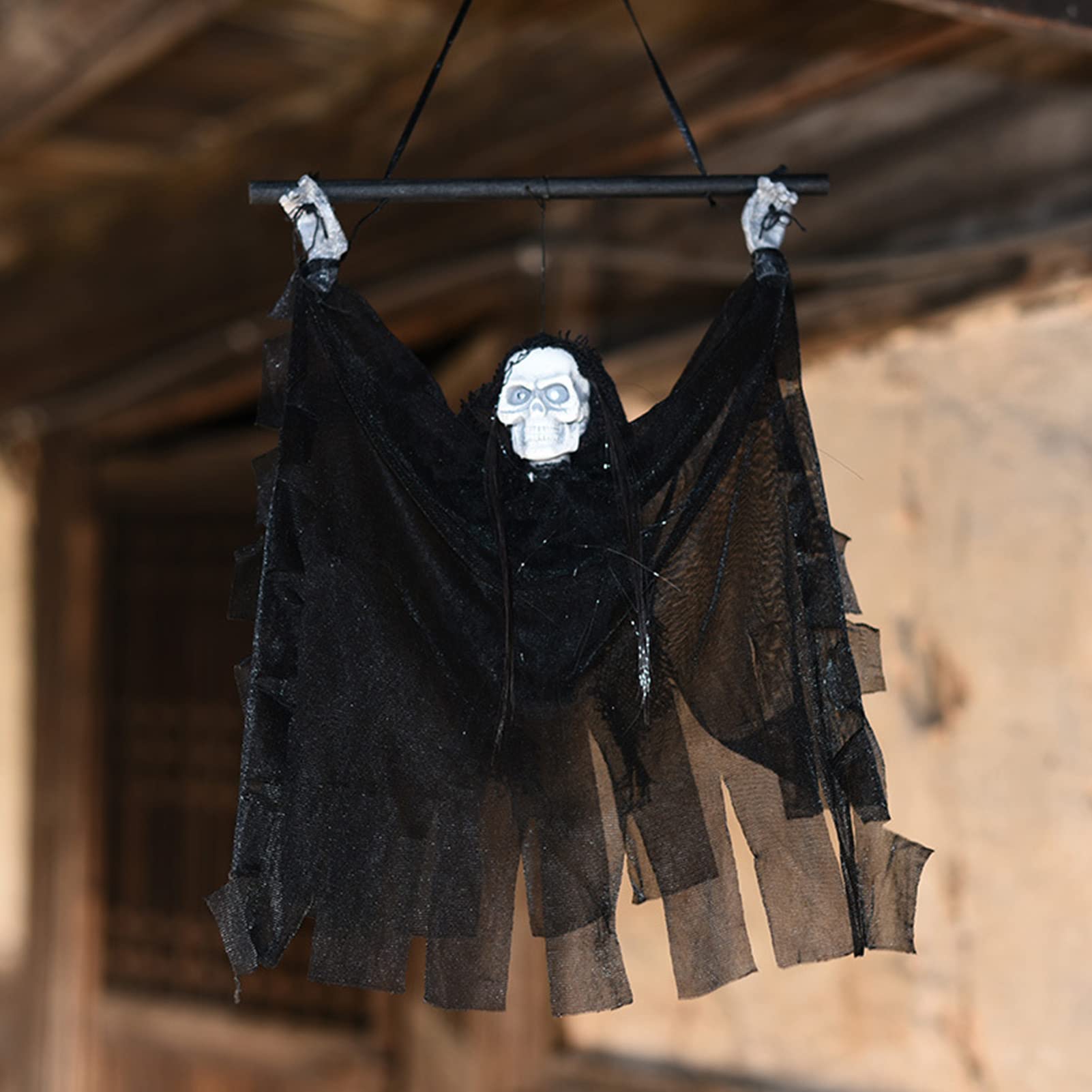 5 Calavera Fantasma - Terror Esqueleto con Ojos Brillantes - Accesorios Fiesta Halloween para Fiestas temáticas, Carnaval, casa embrujada