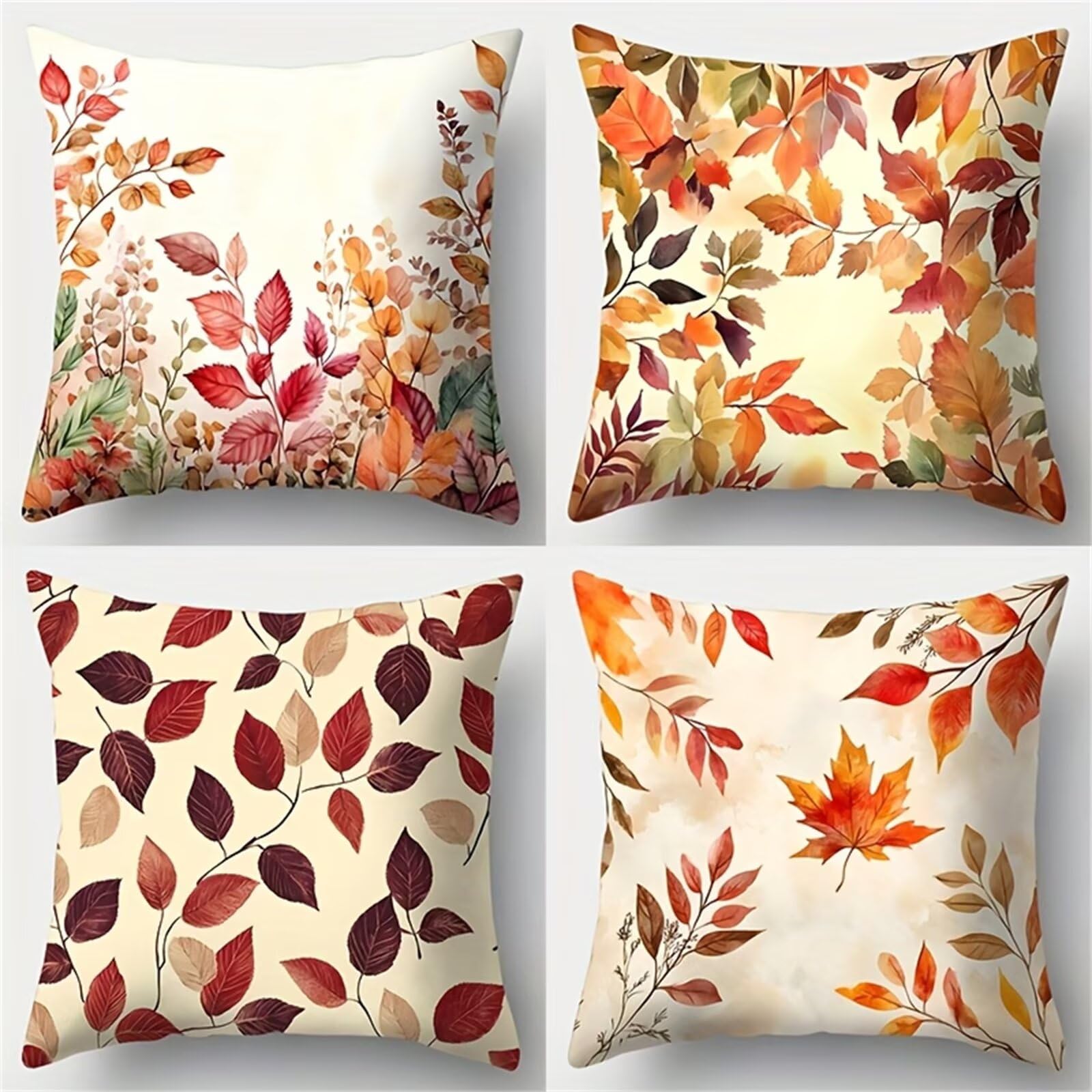 Heaen Outdoor Cushion Covers 45x45 cm Set of 4 Waterproof Linen Throw Pillowcases Autumn Leaves Square Decorative Pillow Covers for Garden Patio Furniture