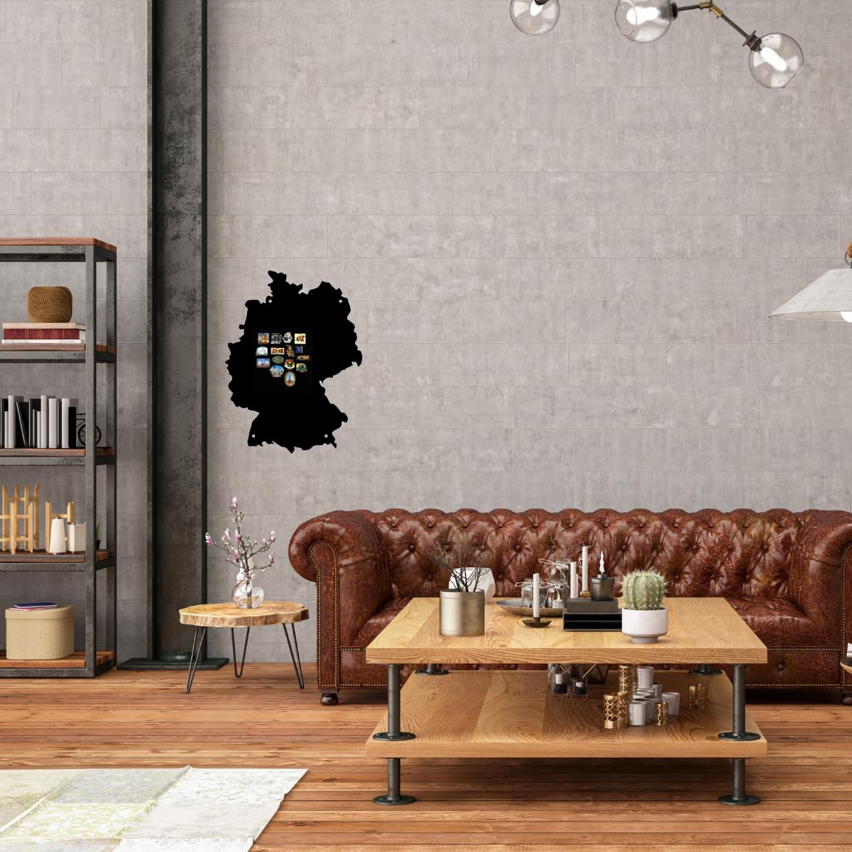 Magnettafel Deutschlandkarte - Magnetische Pinnwand 50x100 cm - aus Stahl - magnetisches Whiteboard - beschreibbare Tafel - inkl. Montageset - Schwarz