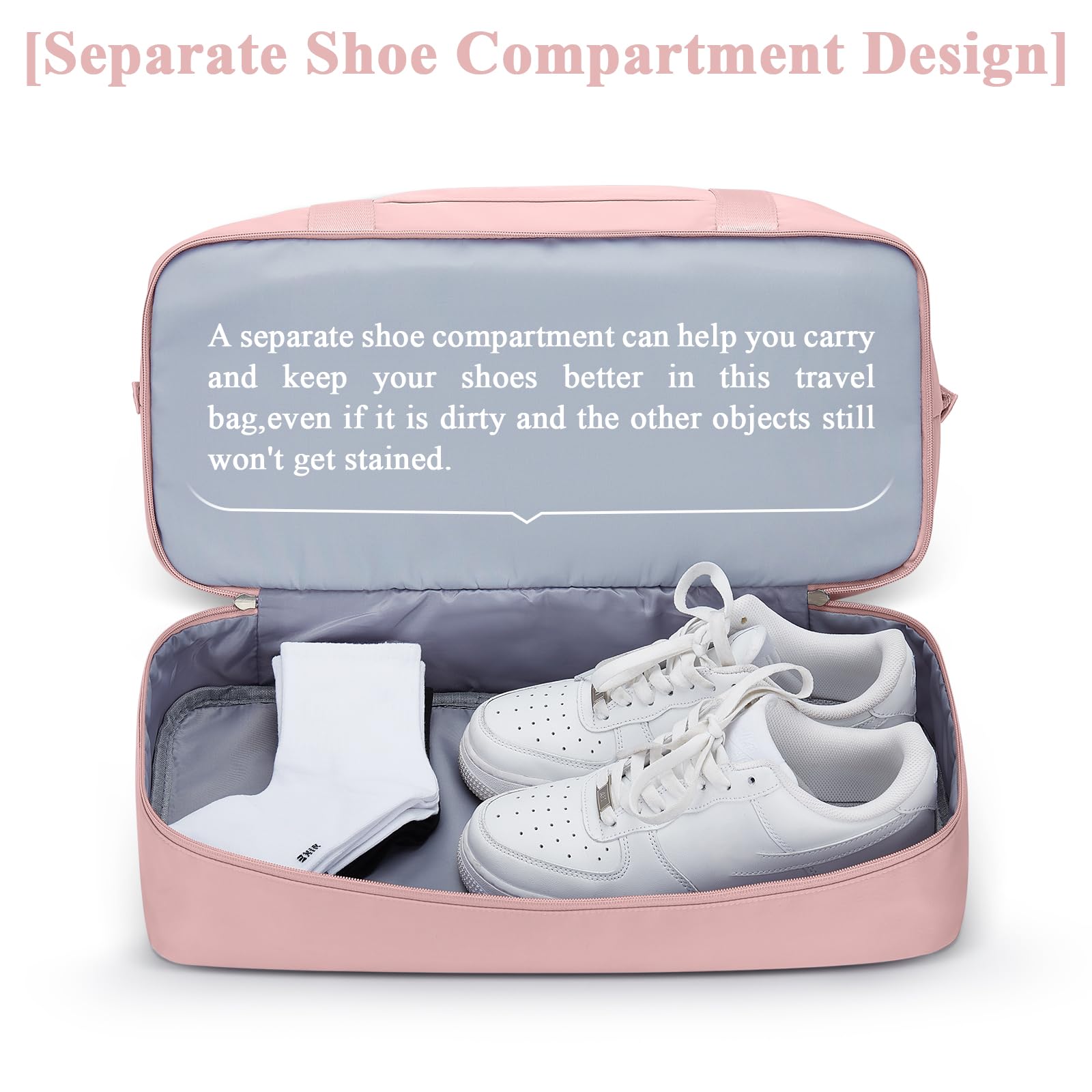 Borsone da Viaggio Donna, Bagaglio a Mano Borsa da Viaggio con Scomparto per le Scarpe, Borsa Sportiva Borsone da Palestra Grande, Borsa da Weekend, Borsa per Ospedale,A3 rosa