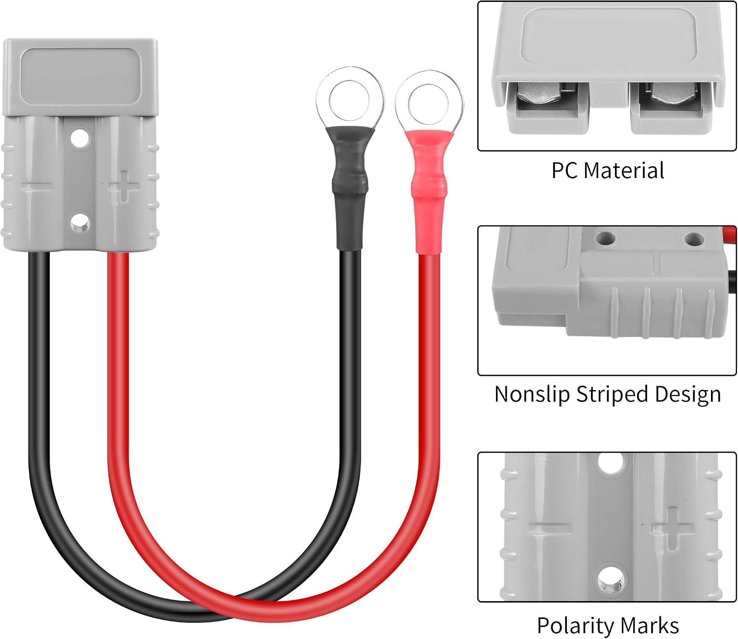 YACSEJAO Electric Forklift Charging Plug Cable 10AWG 50A Battery Quick Jumper Cable Connector O-Type Terminal to Anderson SB-50 Connector Cable