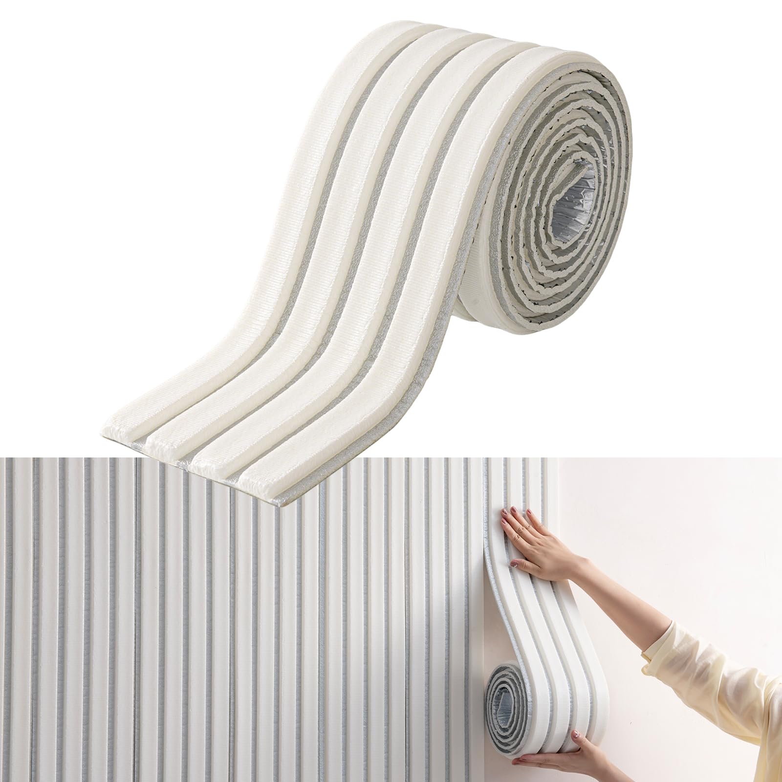 Inscrip Upholstered Wall Panels, 16cmx2.8m Anti-Collision Self-Adhesive Wall Cushion, dge Bumper Protector for Furniture, 11mm Thick 3D Soft Foam Wall Padding For Bedroom,Living Room (White)