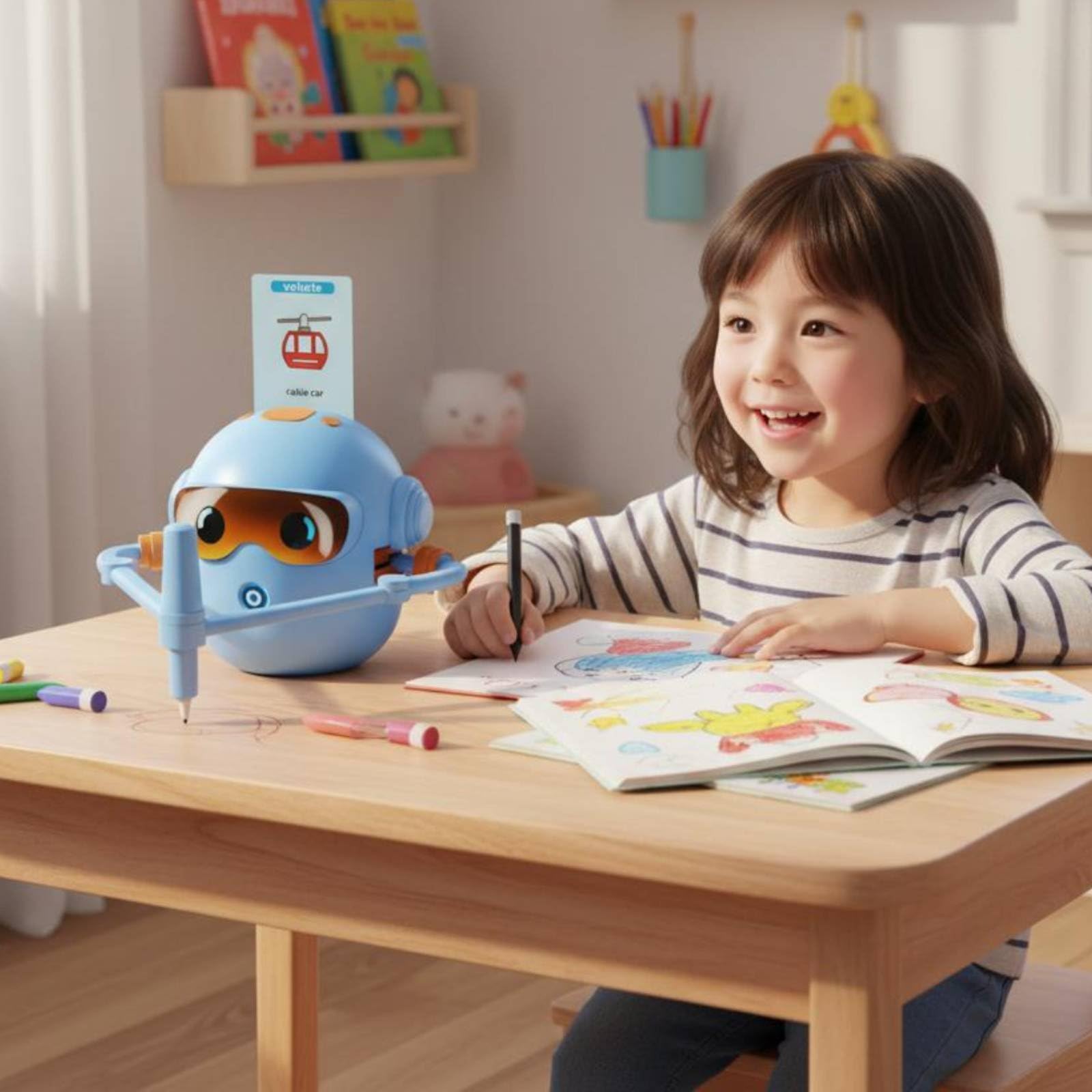 Robot da Disegno per Bambini Giocattolo Formativo Istruzioni a Step Schede Didattiche Suggerimenti Vocali Ricaricabile Adatto Libero Bambini , Rosa