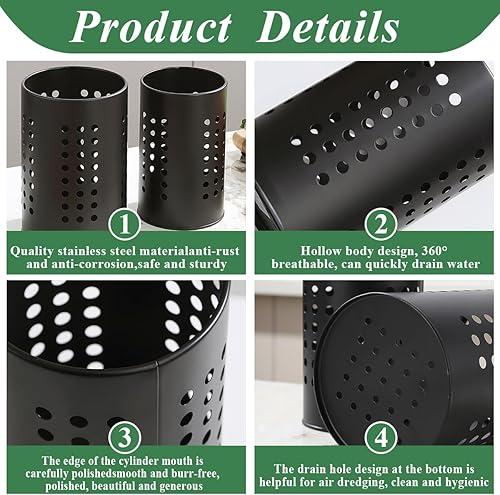 Miniatura 7 de Evanda Soporte para utensilios de cocina para encimera, paquete de 2, organizador de utensilios de acero inoxidable negro, organizador elegante de