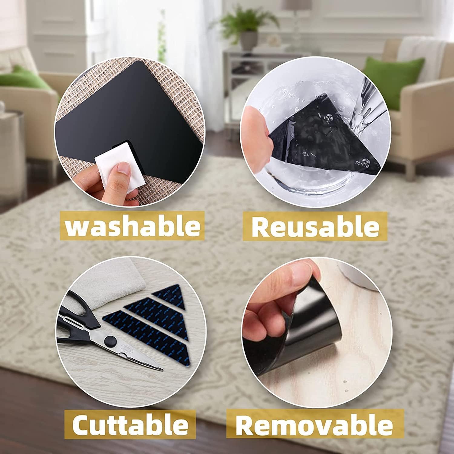 12 Pcs Rug Tape, Non-Slip Rug End Grippers Double-Sided Carpet Corner Tape, Gripper Pads, Non-Slip Carpet Stickers for Hardwood Floors and Tiles