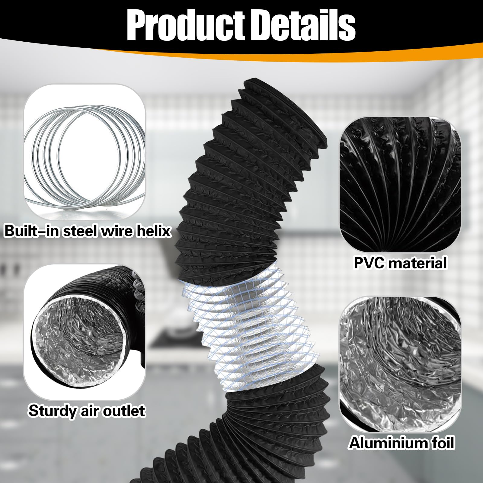 TAIHOBO Tumble Dryer Vent Hose, Aluminium 4 Inch/100mm Ducting, PVC Tumble Dryer Hose, Three Layer Flexible Ducting - Image 4
