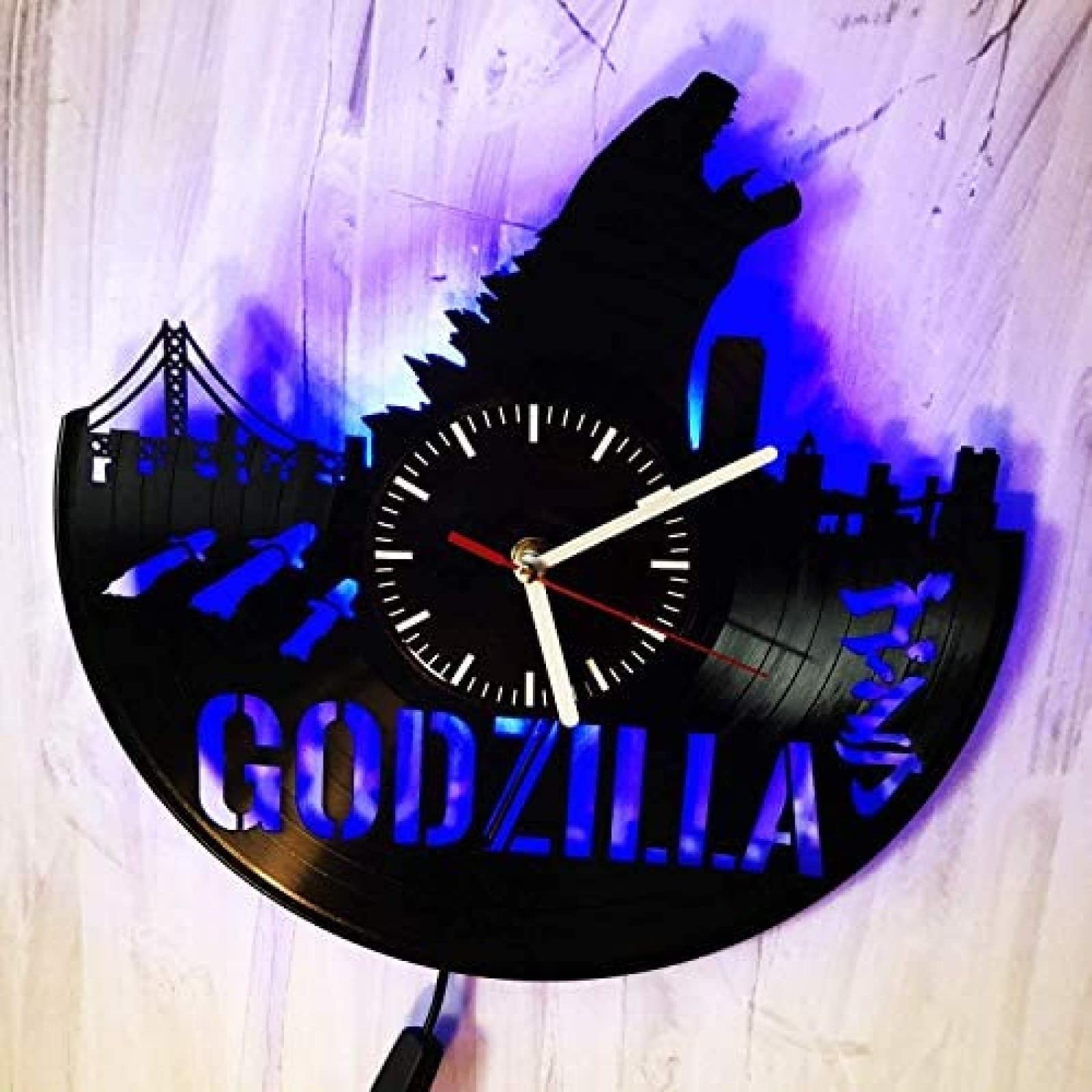 Aglitw Godzilla Led Backlight Vinyl Record Retro Wall Clock New Year Christmas Birthday Gift Personality Creative Home Design Wall Decoration
