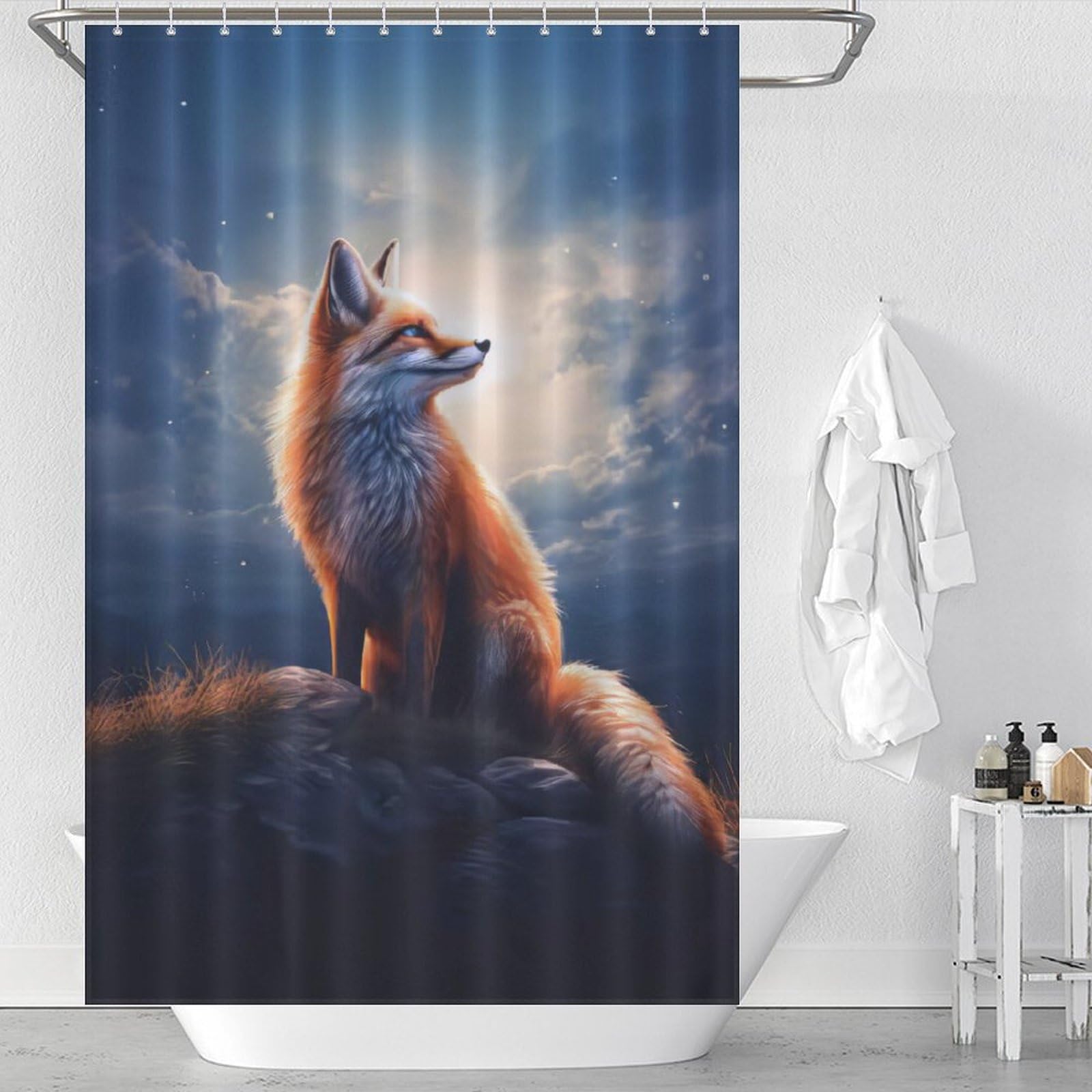 Rideau de douche renard pour créer une ambiance nature et chaleureuse dans la baignoire