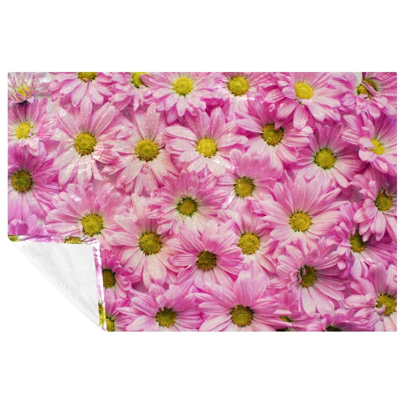 Couverture douce motif marguerites roses lit canapé pique-nique plage