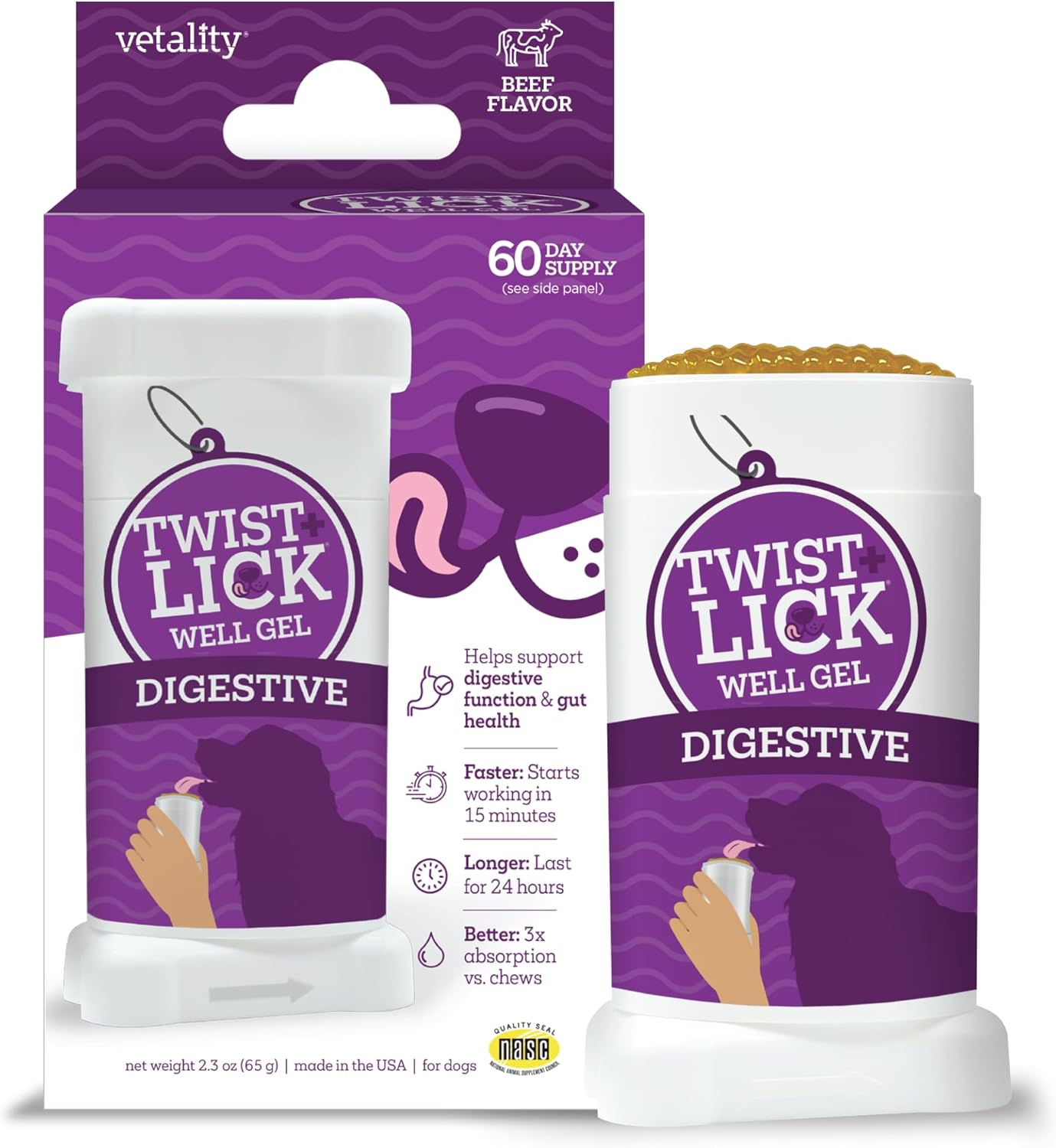 Twist and Lick Vetality Well Gels Digestive Supplement for Dogs, 60 Day Supply