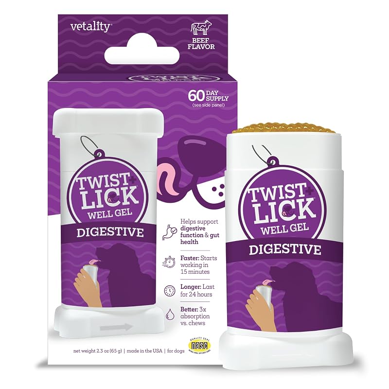 Suplemento digestivo em gel para cães Vetality Twist + Lick sabor carne 65 g