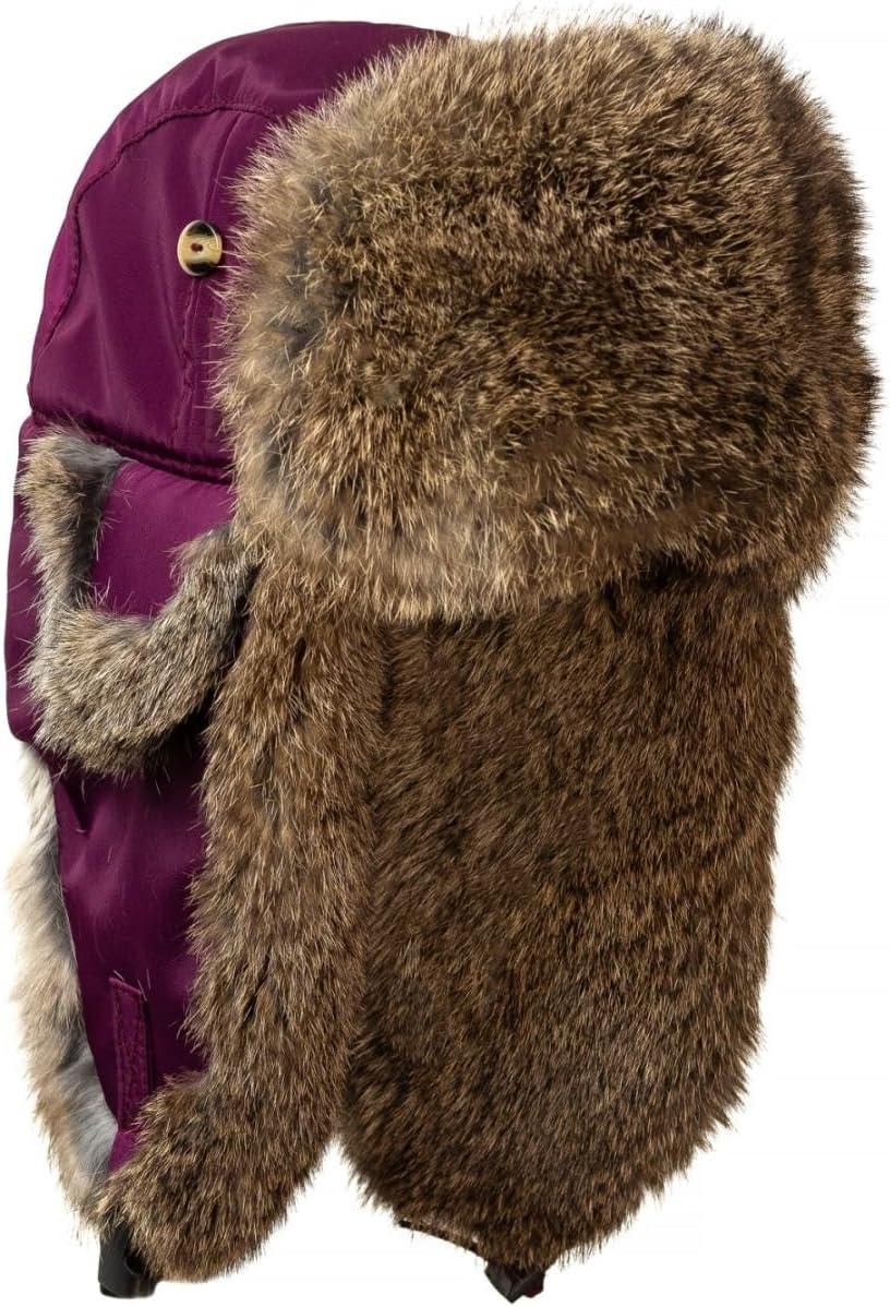 Mad Bomber Original Wine Nylon Aviator Pilot Hat Real Rabbit Fur Trapper Hunting Cap
