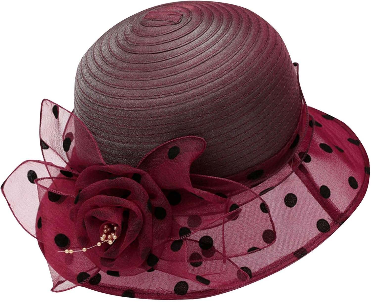 2026 Polka Dot Top Hat for Women Mesh Breathe Tea Party Caps Floral Tie Embellished Hats Summer Outdoors Sun Cap Wide Brim
