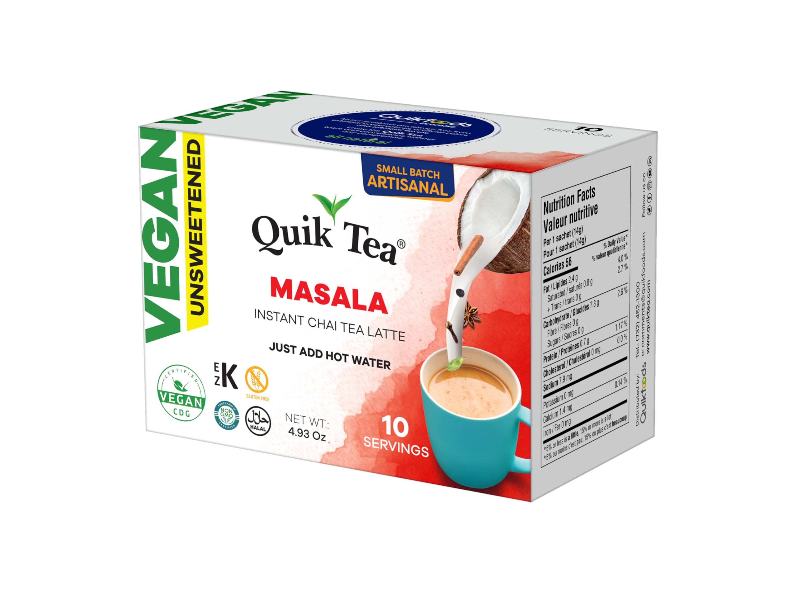 Amazon.com : QuikTea Unsweetened Vegan Instant Masala Chai Tea