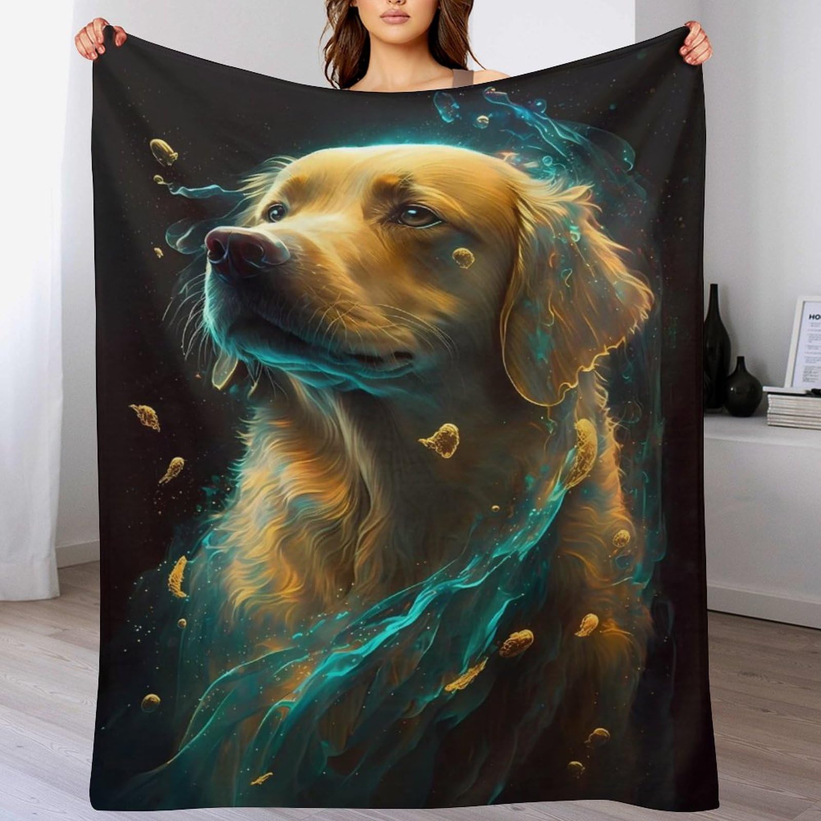 Plaid Golden Retriever en polaire chaude pour vos soirées cocooning au salon et camping