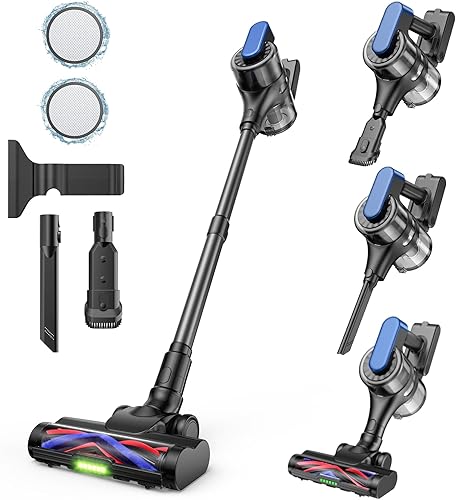 Aspiradora inalámbrica, aspiradora ligera y recargable con cepillo 3 en 1, potente succión para suelos de alfombras y madera dura, pelo de mascotas,