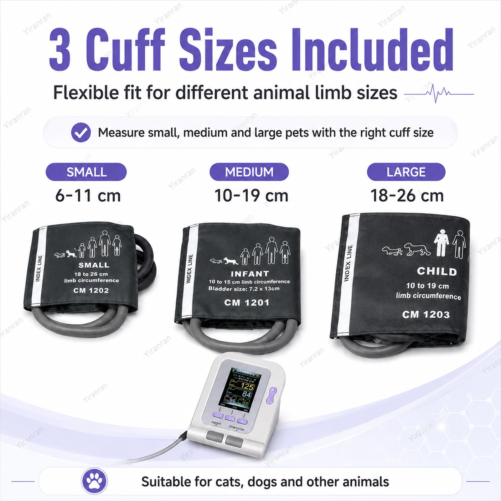 Monitor digital presión arterial veterinario con brazalete, medición automática la presión arterial, equipo veterinario, esfigmomanómetro electrónico 3 modos y 3 brazaletes, para el cuidado perros