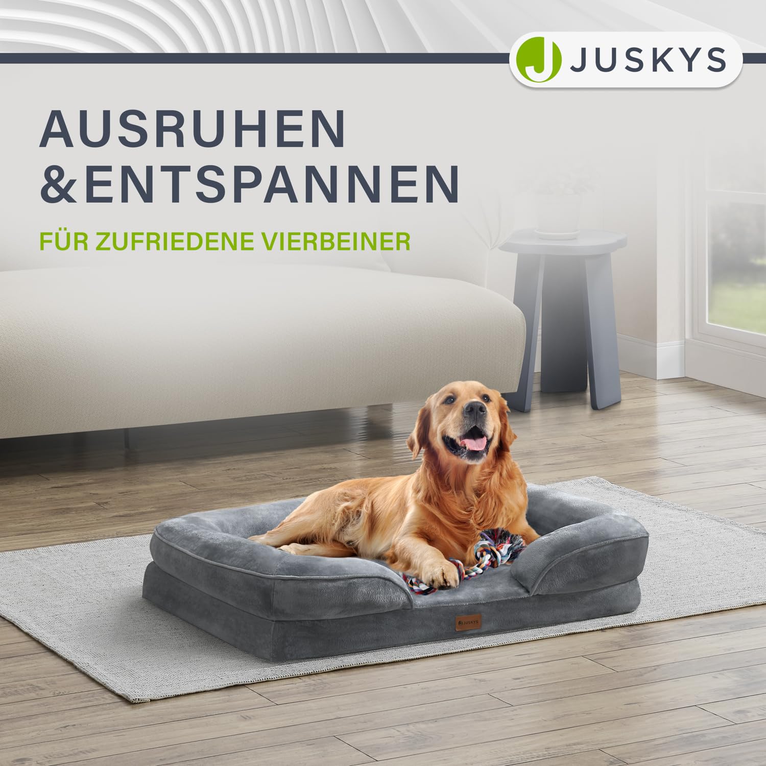 Juskys Sheena L ortopedyczne legowisko dla psa nadające się do prania i antypoślizgowe - 98 x 70 x 17 cm - miękka sofa dla psa dla średnich psów szary - łóżko dla zwierząt