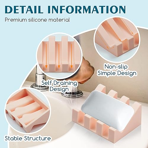Miniatura 15 de Jabonera de silicona para barra de jabón para ducha, baño, bandeja de secado de cascada autodrenante, mantiene las barras de jabón limpias en seco