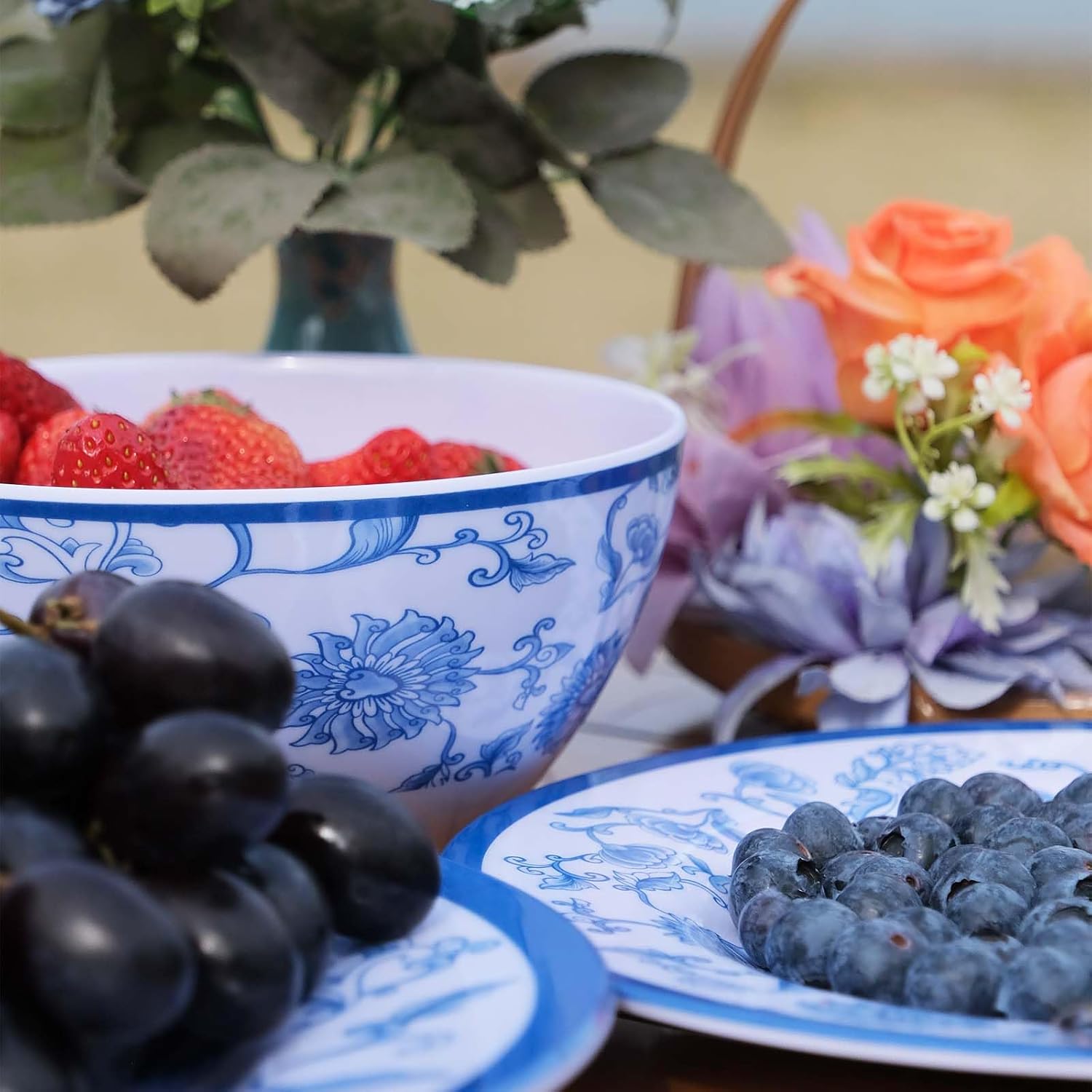 Melamine Dinnerware Set 12-Piece for 4 Dish Set Plates Bowls Unbreakable Dishware for Indoor Outdoor Use Lightweight Durable for Camping Picnics Parties Blue