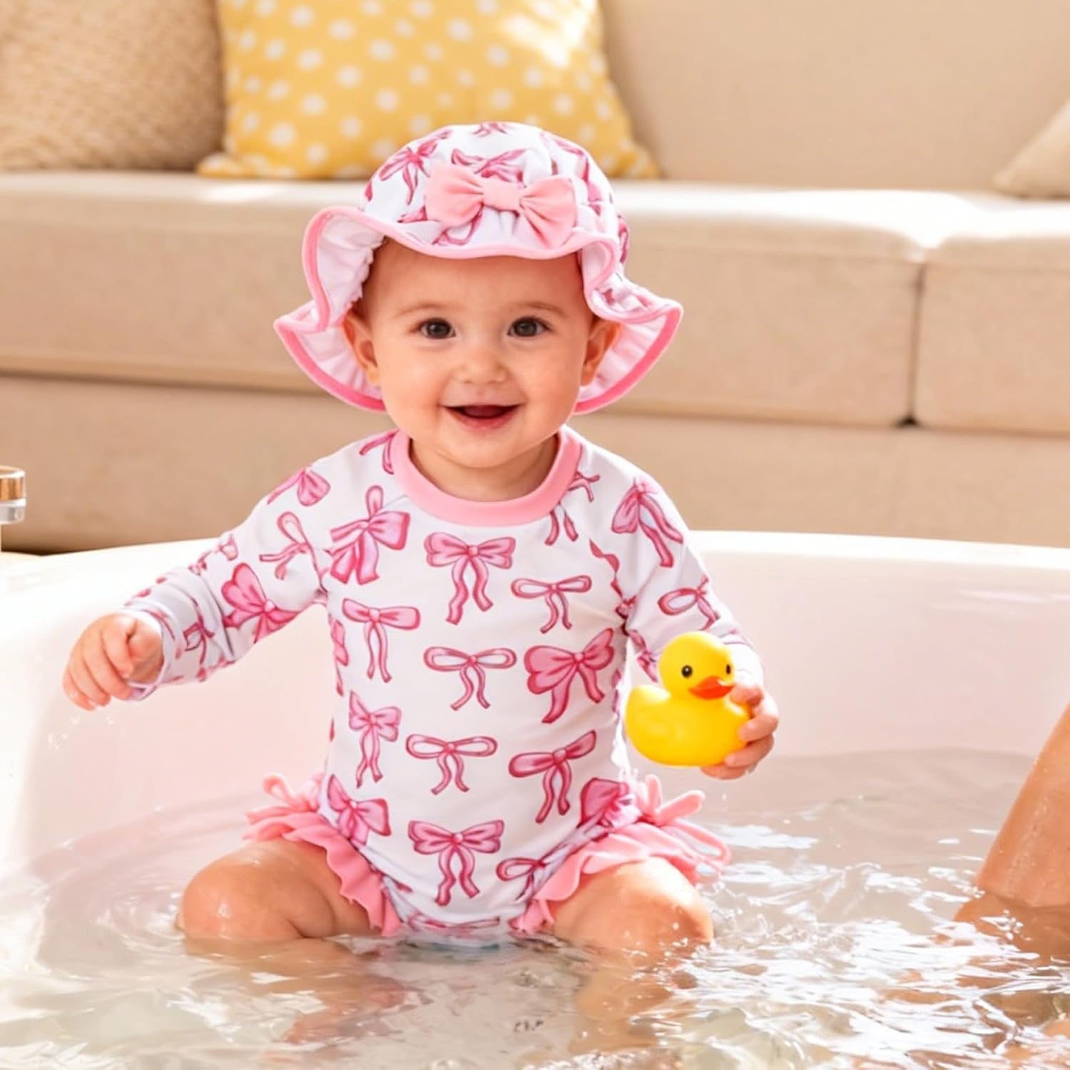 AMAWMW Infant Baby Girl Swimsuit Long Sleeve One-Piece Swimwear with Hat Rash Guard Floral Zipper Bathing Suit Beach Wear