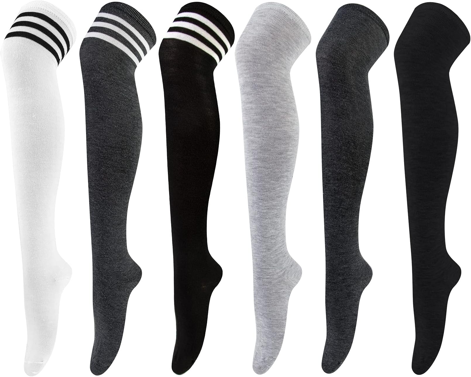6 Pairs Knee High Sock Women Over Knee Thigh Socks for Girls Ladies Long Boot Stocking Leg Warmer High Socks Casual for Daily Wear, Cosplay