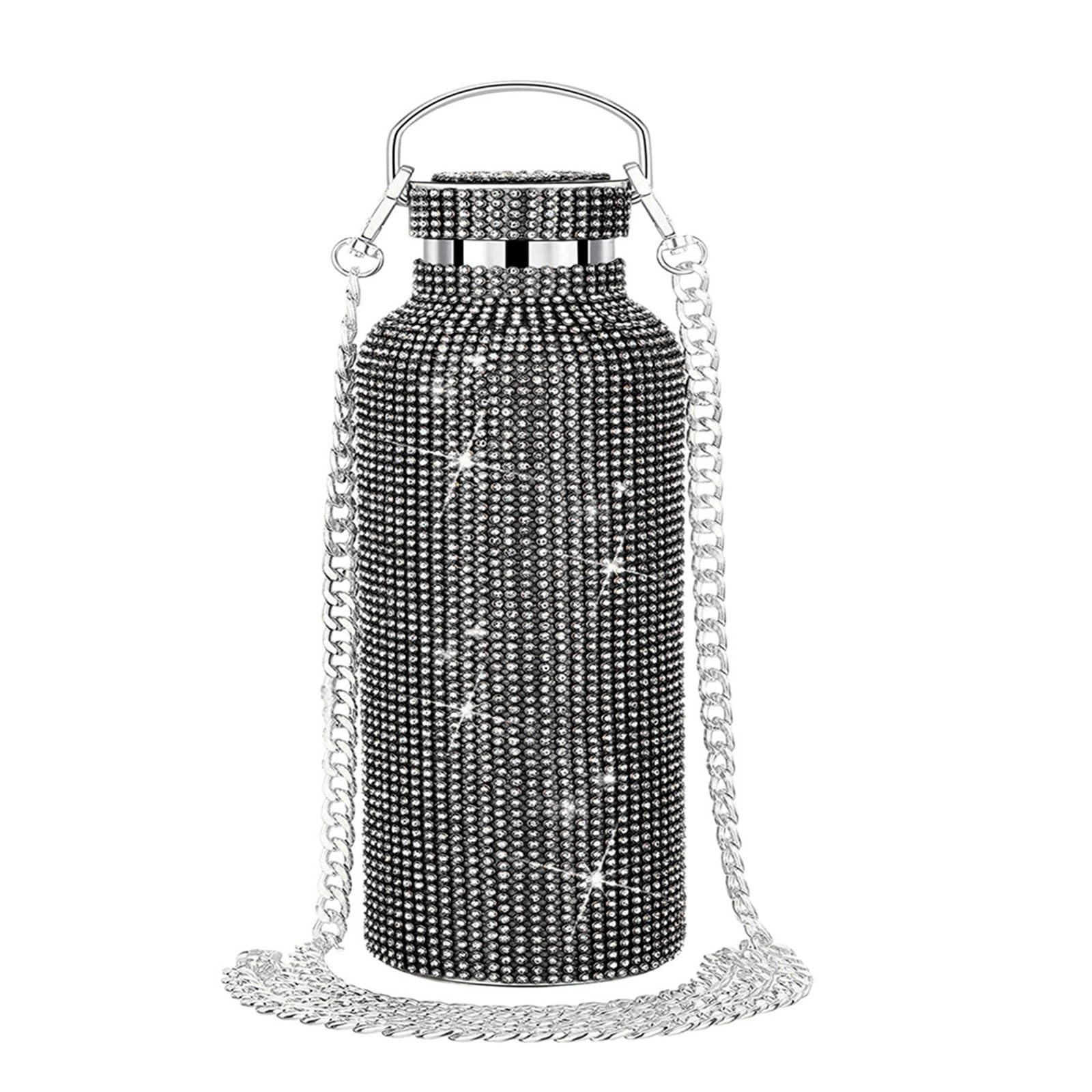 Elnwnnkc Women's Black Lightweight Rhinestone Insulated Flask Rhinestone Water Bottle Drinking Bottle For Girls Present Glass Tumblers Portable Water Stainlesssteel Flask Insulated