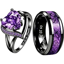 Personalized Couple Rings Set Custom Engraved Heart Dragon Bands