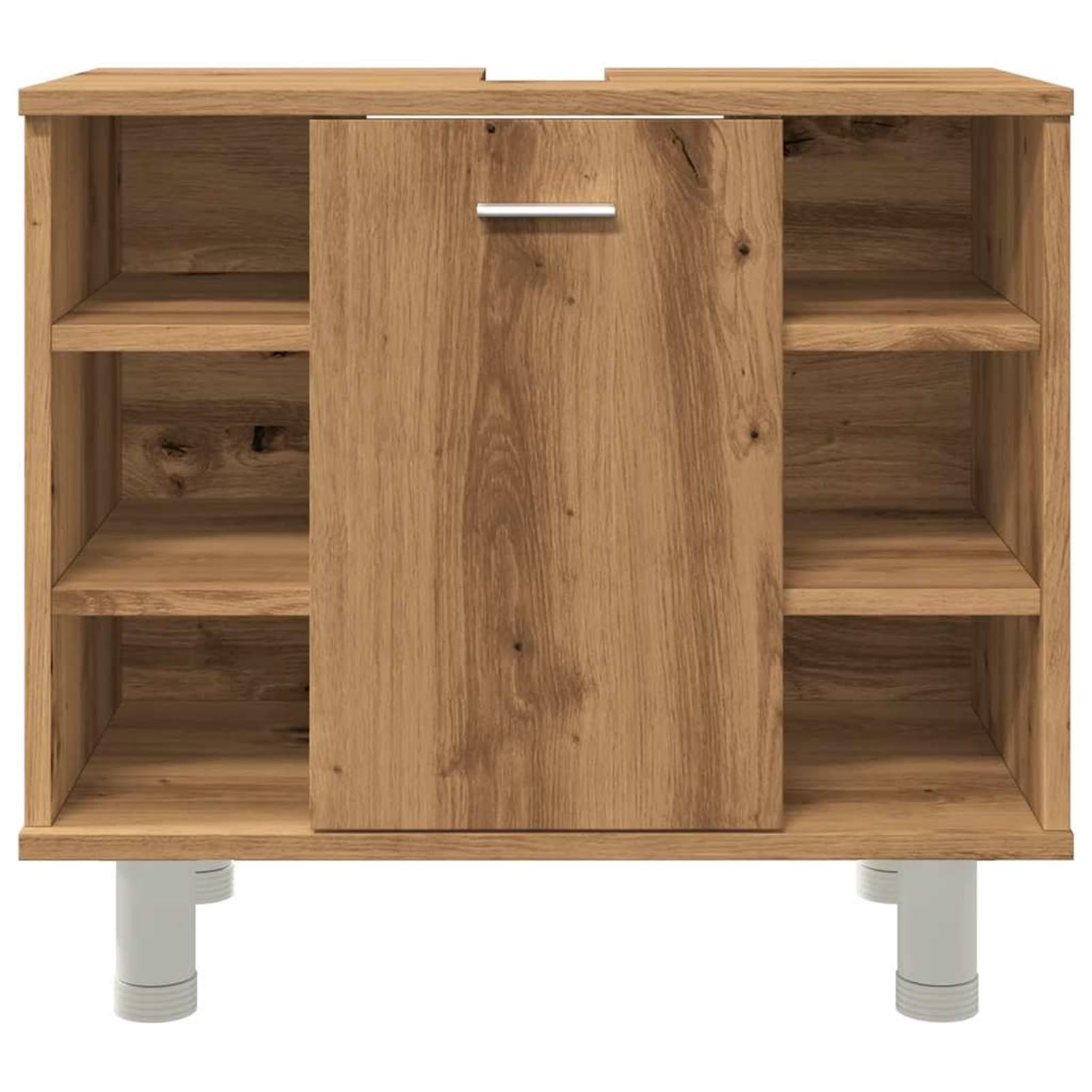 ATOMSTACK MAKER Mueble de baño Artisan, roble 60 x 32 x 53,5 cm, con 7 compartimentos y puerta, resistente a la humedad, armario de madera para un almacenamiento ordenado del baño, incluye soporte de