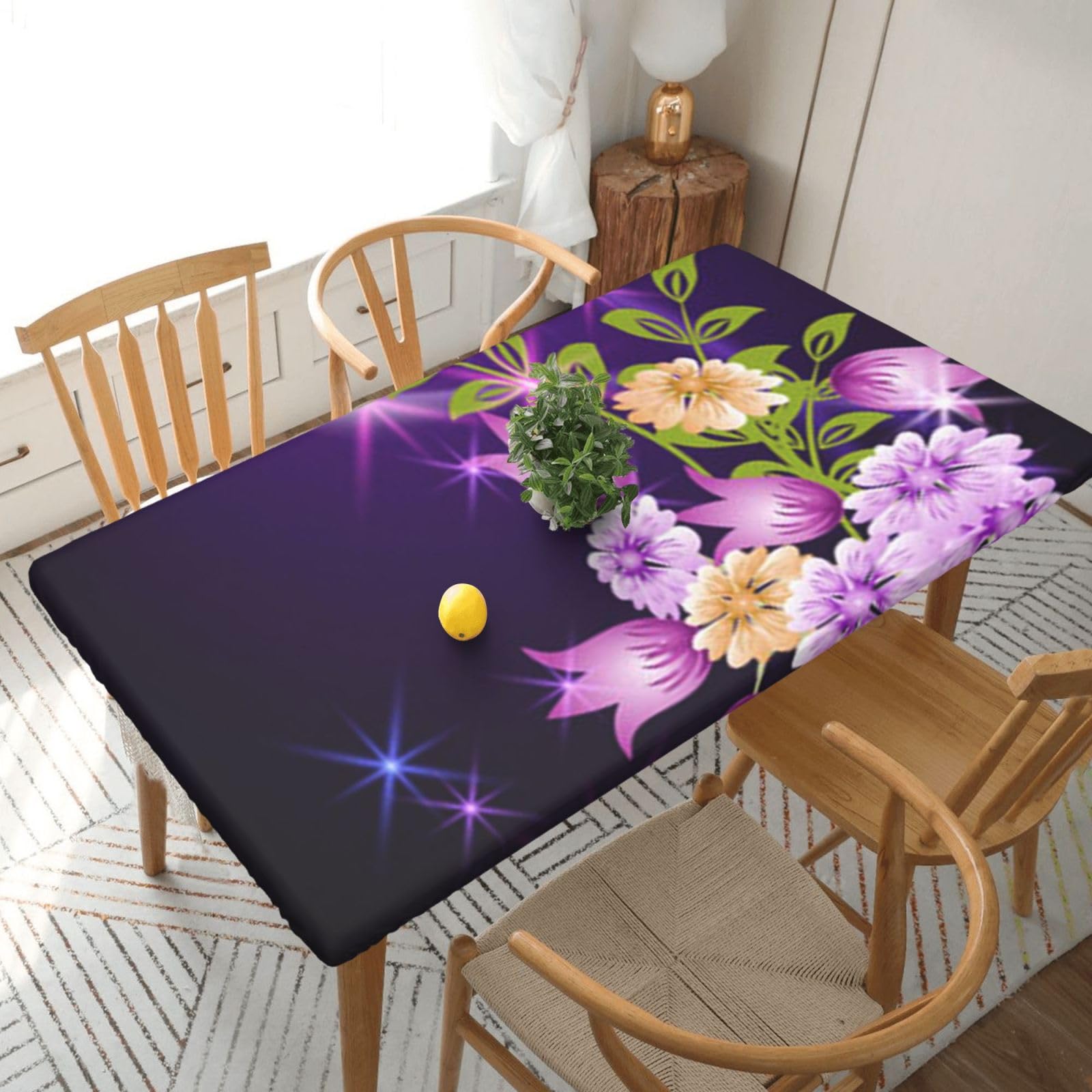 BNVSADC Light romantic Flowers Printed 5FT Tablecloth Polyester Kitchen Water Resistant Table Cloth Dining Table Decoration Table Covers, 152x76 CM