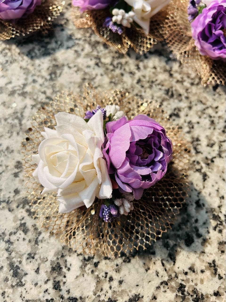 WS Wrap Shap Elegant Purple Peony and White Rose Artificial Flower Bunch for Wedding Decor and Gift Packaging (12)