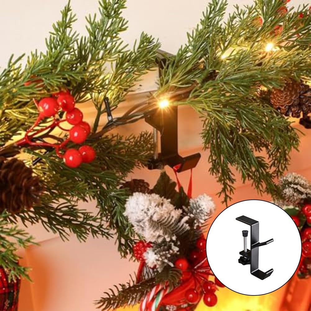Set di 4 ganci per camino, resistenti e regolabili, a doppio strato, per calze di Natale, colore nero