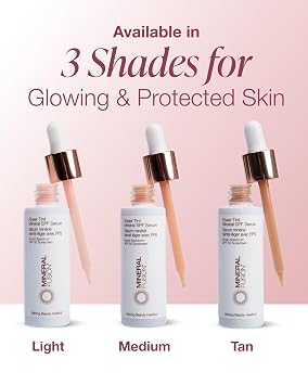 Mineral Fusion Sheer Tint SPF Face Serum (Medium) - Tinted Broad Spectrum SPF 50 Mineral Zinc Oxide Sunscreen - Sheer Coverage Makeup, Lightweight & Dewy Finish - With Niacinamide, Aloe Vera - 1 Fl Oz