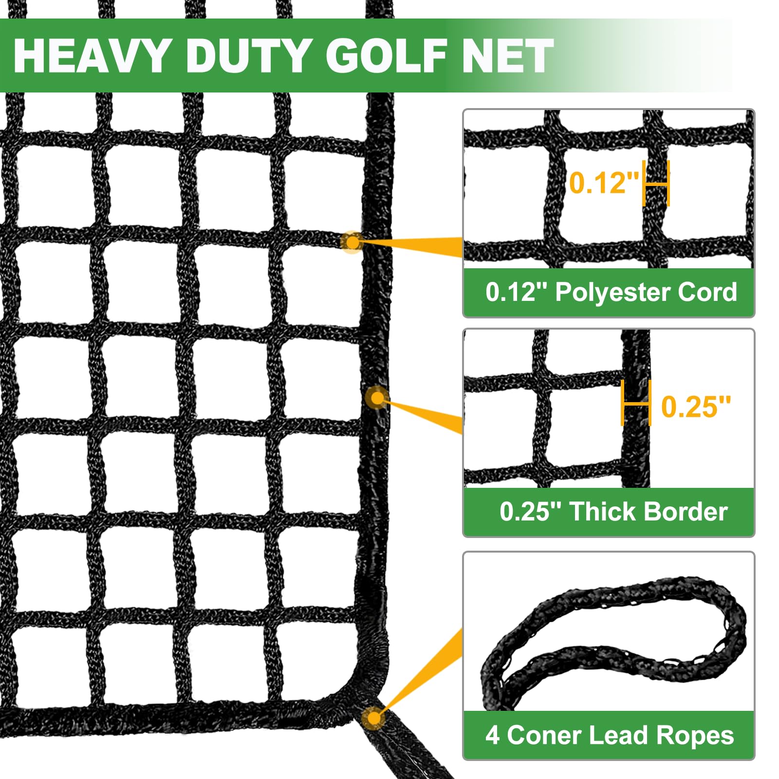 Golf Practice Net - Golf Hitting Net with Target Cloth as Ball Batting Net for Outdoor & Indoor, Heavy Duty Nylon Sports Barrier Netting as Soccer (Black, 10X20ft with Rope)