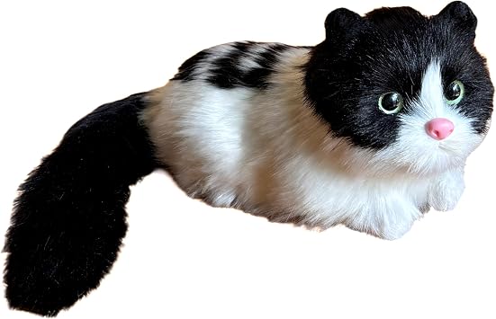 Realistic Black and White Baby Cat Figurine, Simulation Stuffed Kitty, Lifelike Plush Kitten, Home Office Shelf Decorative Statue, Crazy Cat Lady Gift, Memorial Pet Replica