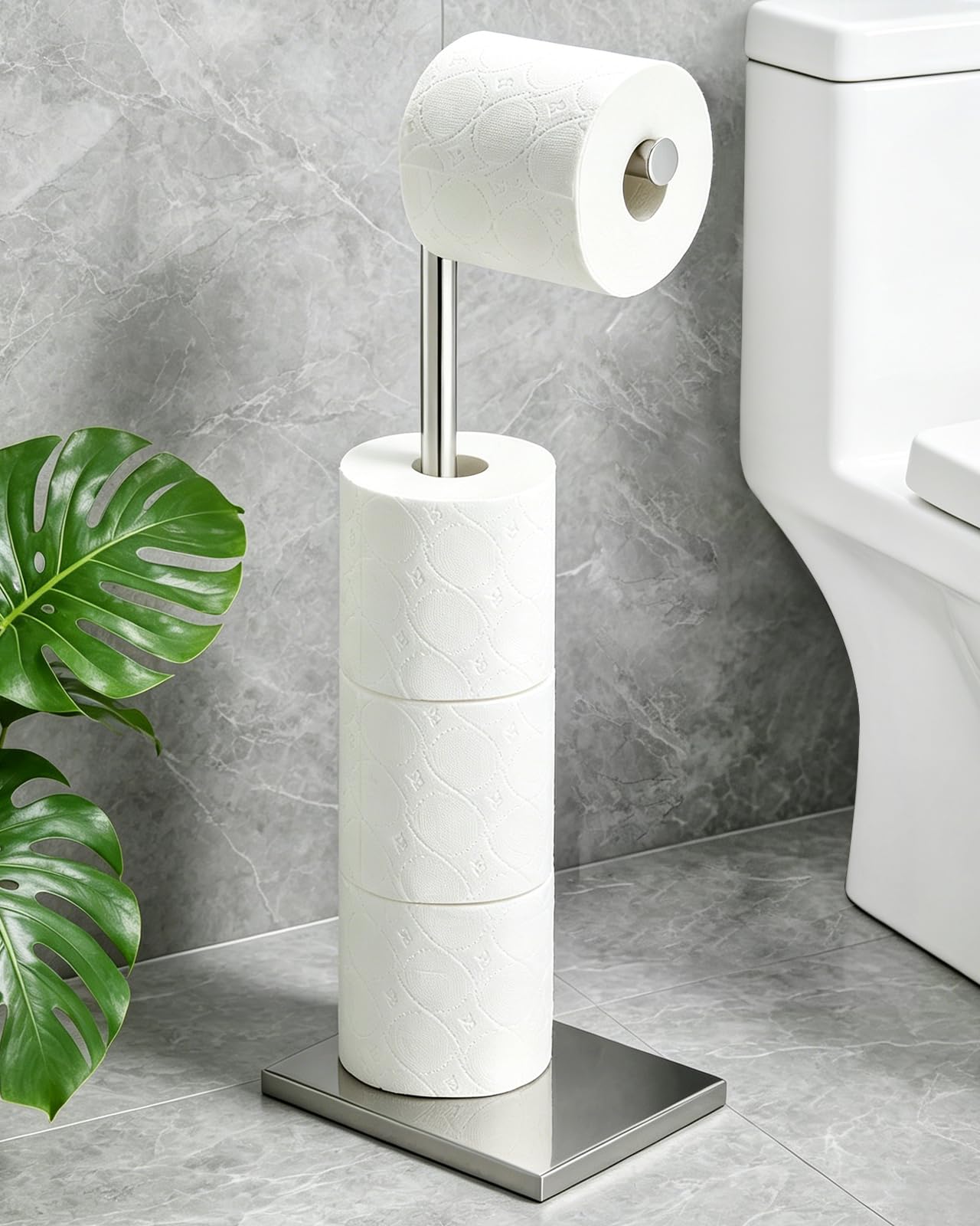 Toilet Paper Holder Stand, Free Standing Toilet Paper Holder with 4 Rolls for Bathroom, Weighted Base Toilet Paper Stand, Chrome — Amazon image 8