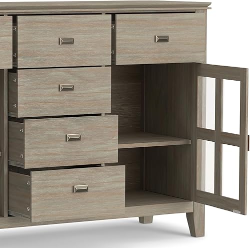 Miniatura 9 de SIMPLIHOME Artisan Buffet - Aparador de 3 puertas de madera maciza de 54 pulgadas de ancho en gris envejecido, gabinete de almacenamiento de