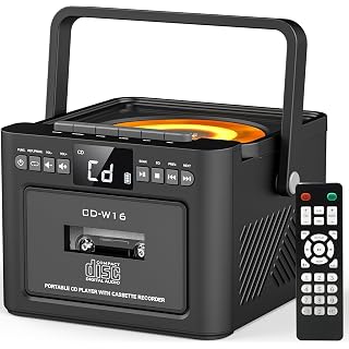 Greadio Lecteur CD Portable, Lecteur Cassette Audio, Bluetooth, Télécommande, Radio FM, AUX/USB/SD Card-in, Batterie Rechargeable 5000mAh, Haut-Parleurs 5W, écran LED (Noir) - Les Beatles, Paul McCartney, John Lennon, RIngo Starr, George Harrison